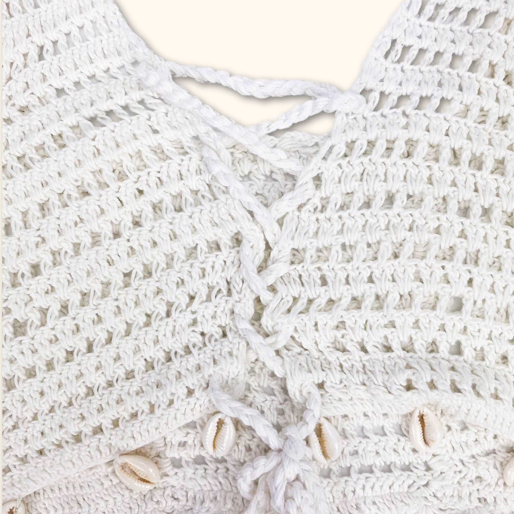 Bershka White Crochet Crop Top with Shells Size - Small - - Tops