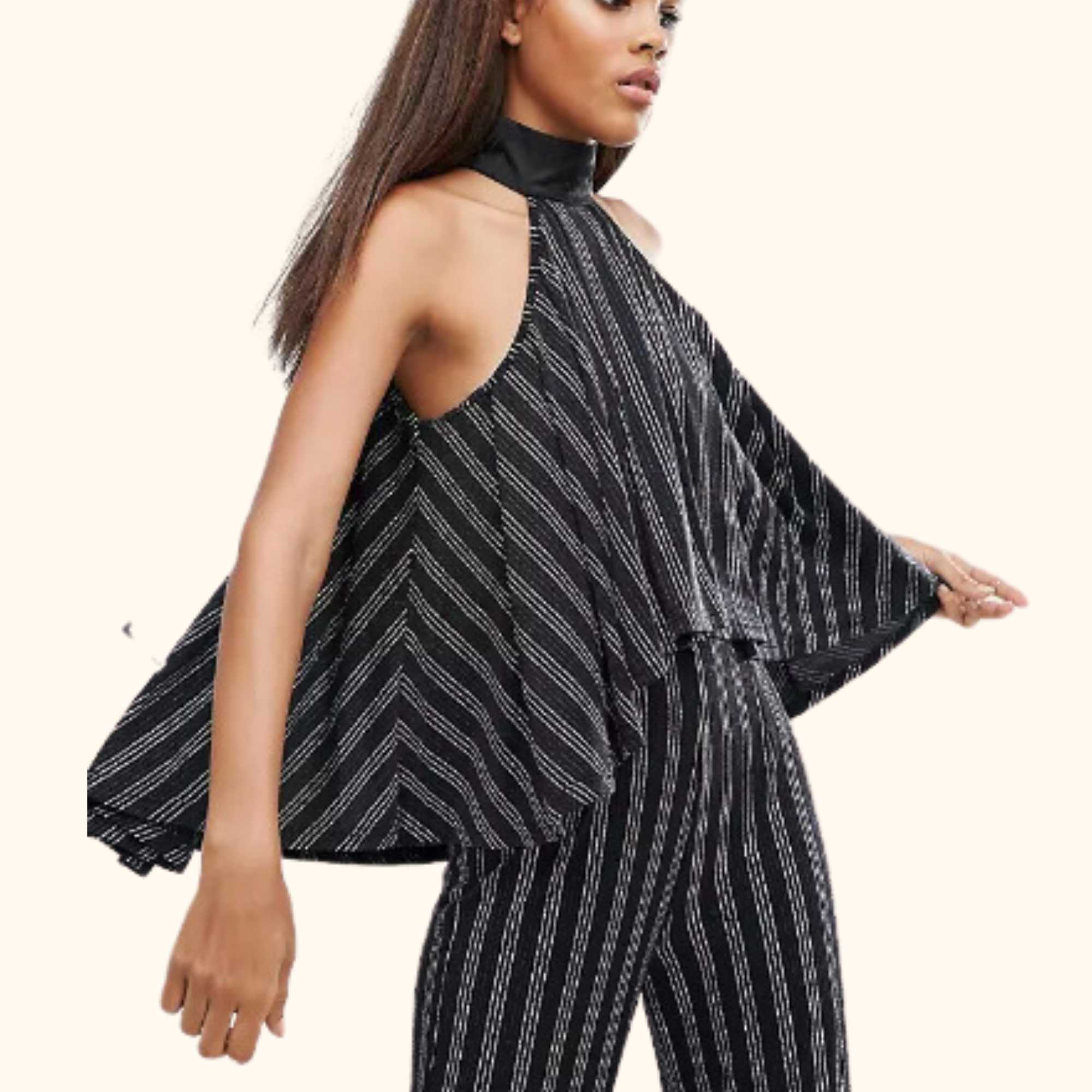 NaaNaa Sparkly Black Halter Neck Asymmetric Top - Size 6 -  - Tops