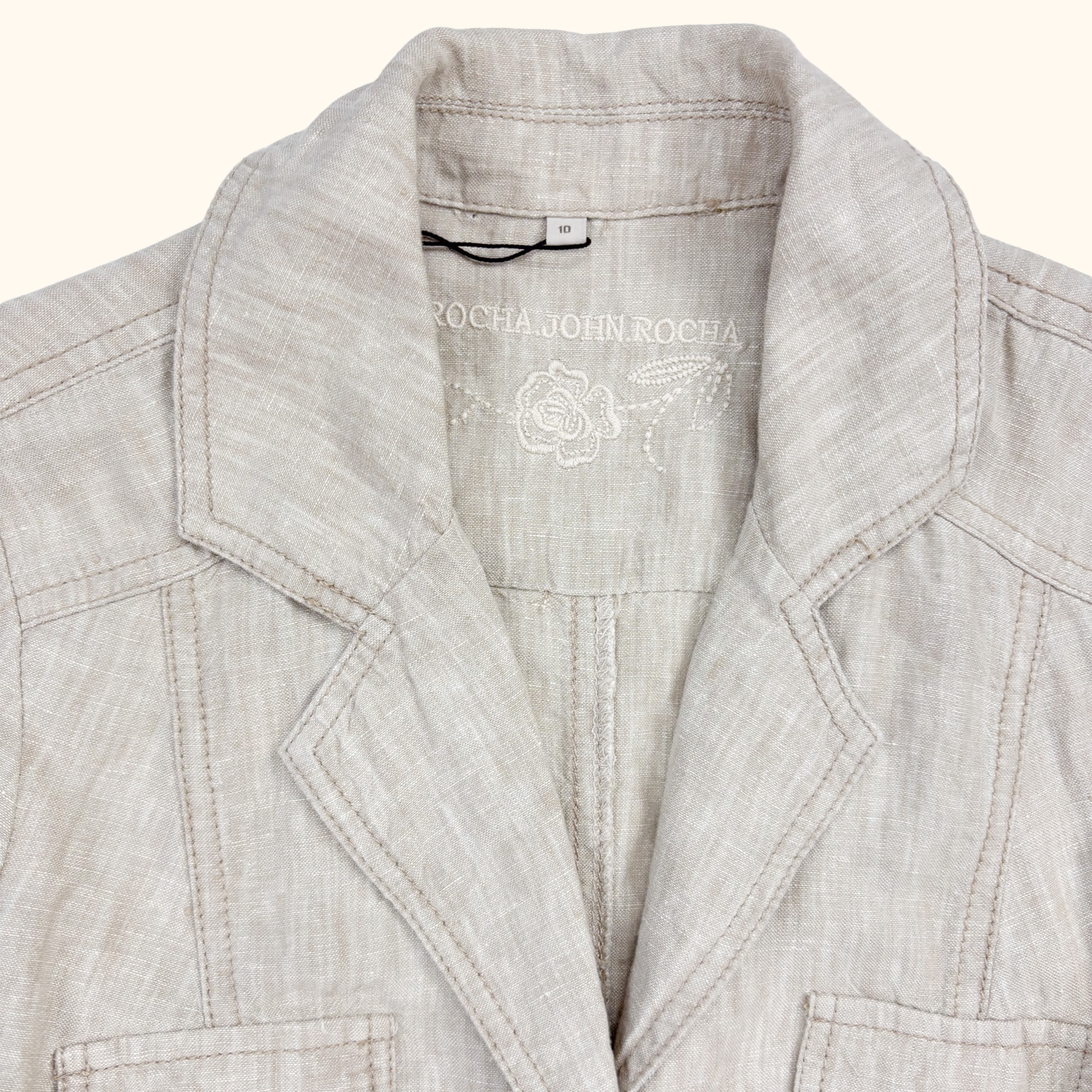 John Rocha Beige 100% Linen Short Sleeve Shirt - Size 10 John Rocha