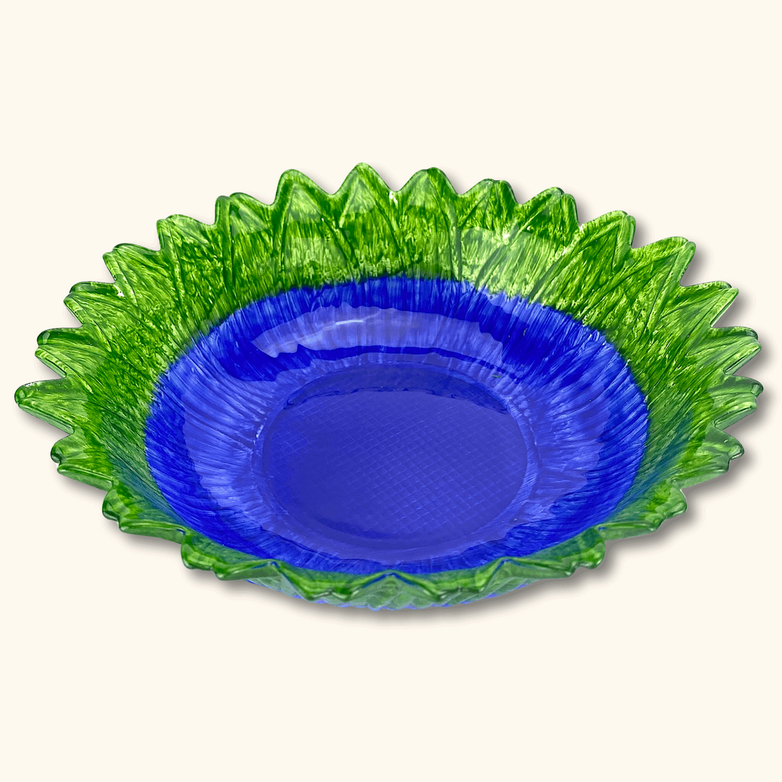 Mid-century Glass Serving Bowl Blue Flower -  - Kitchenware