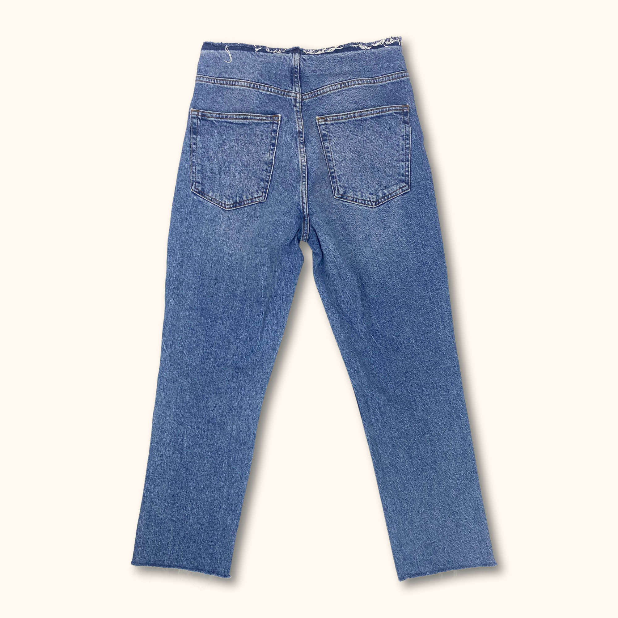 Topshop Straight Leg Frayed Blue Denim Jeans - Size Small -  - Jeans
