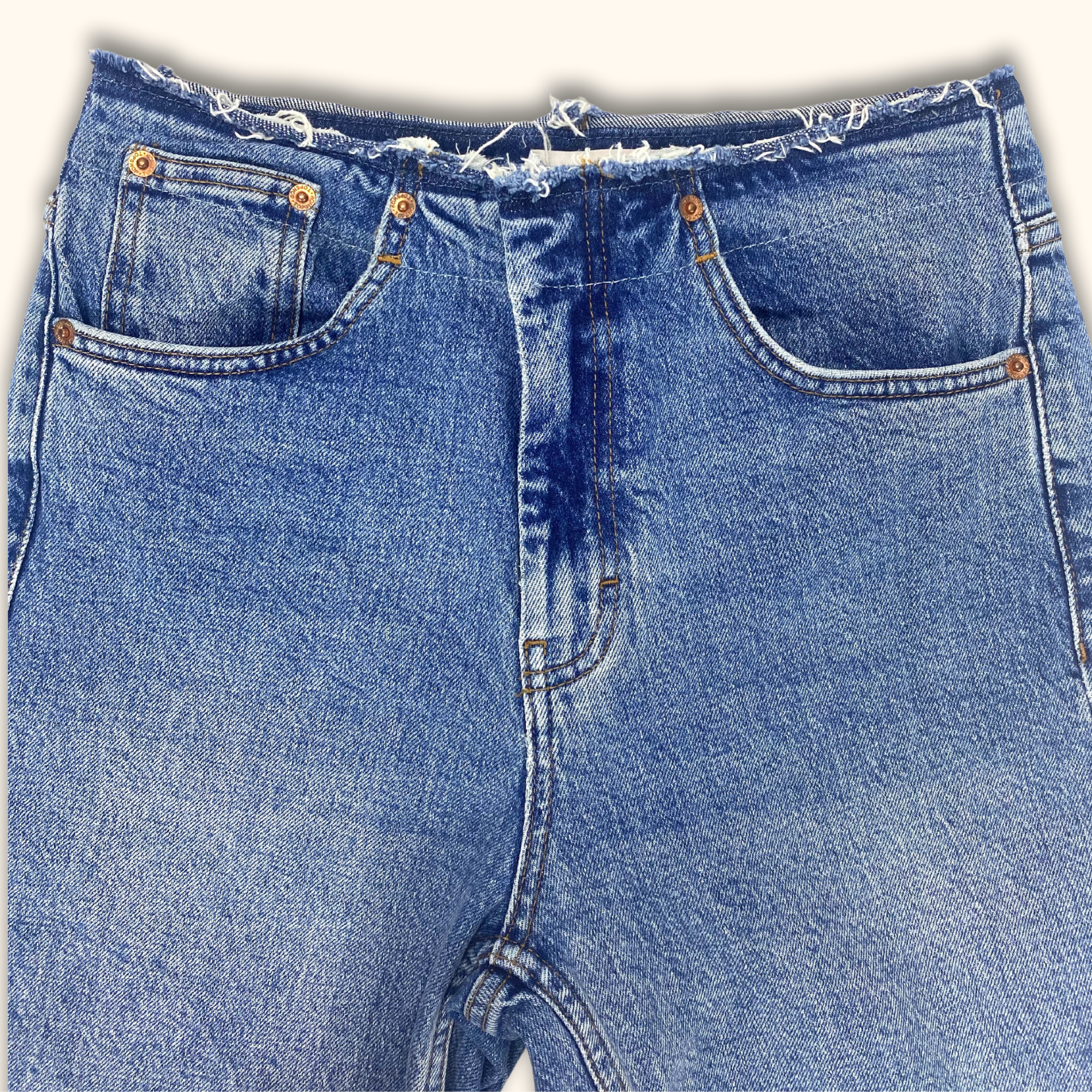 Topshop Straight Leg Frayed Blue Denim Jeans - Size Small -  - Jeans