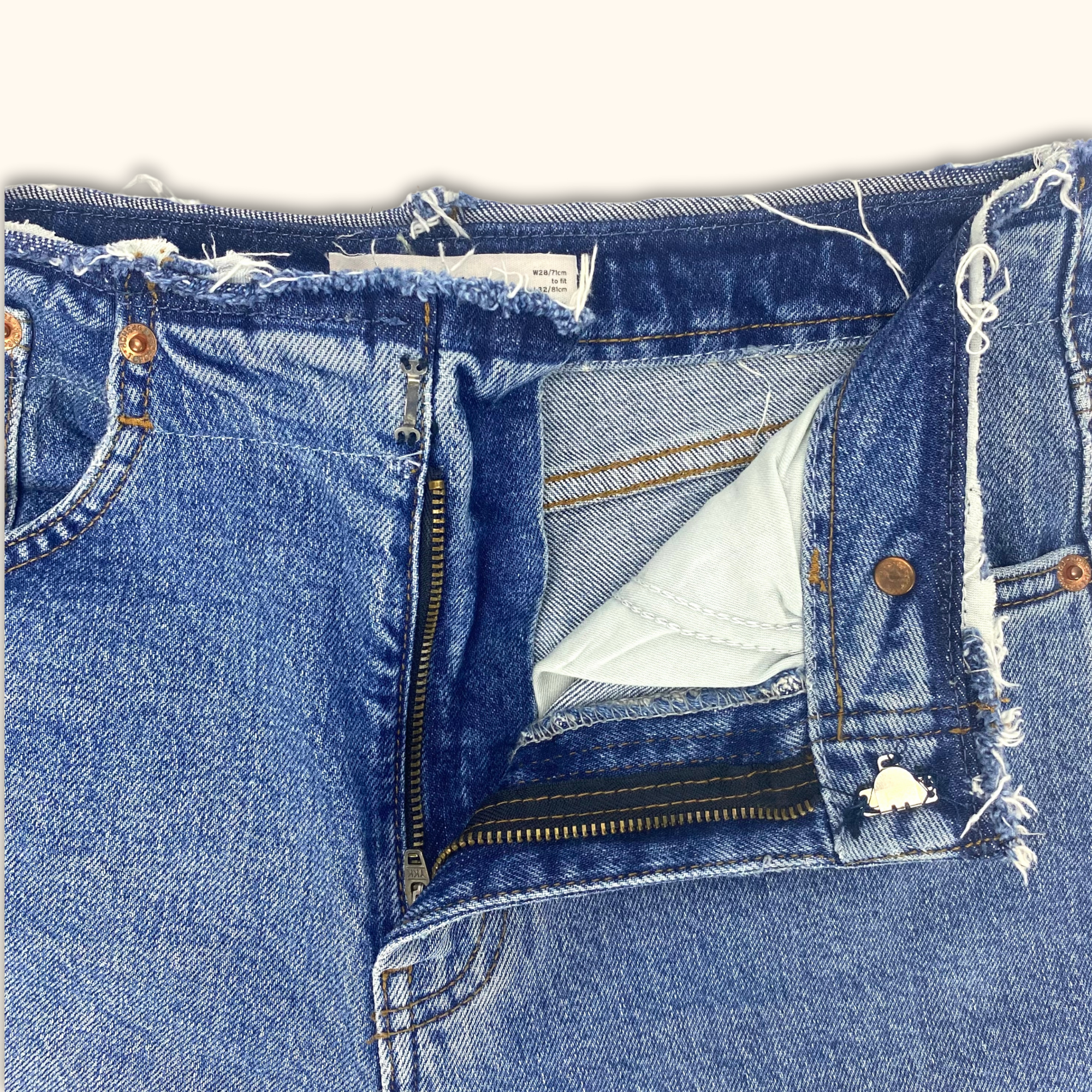 Topshop Straight Leg Frayed Blue Denim Jeans - Size Small -  - Jeans