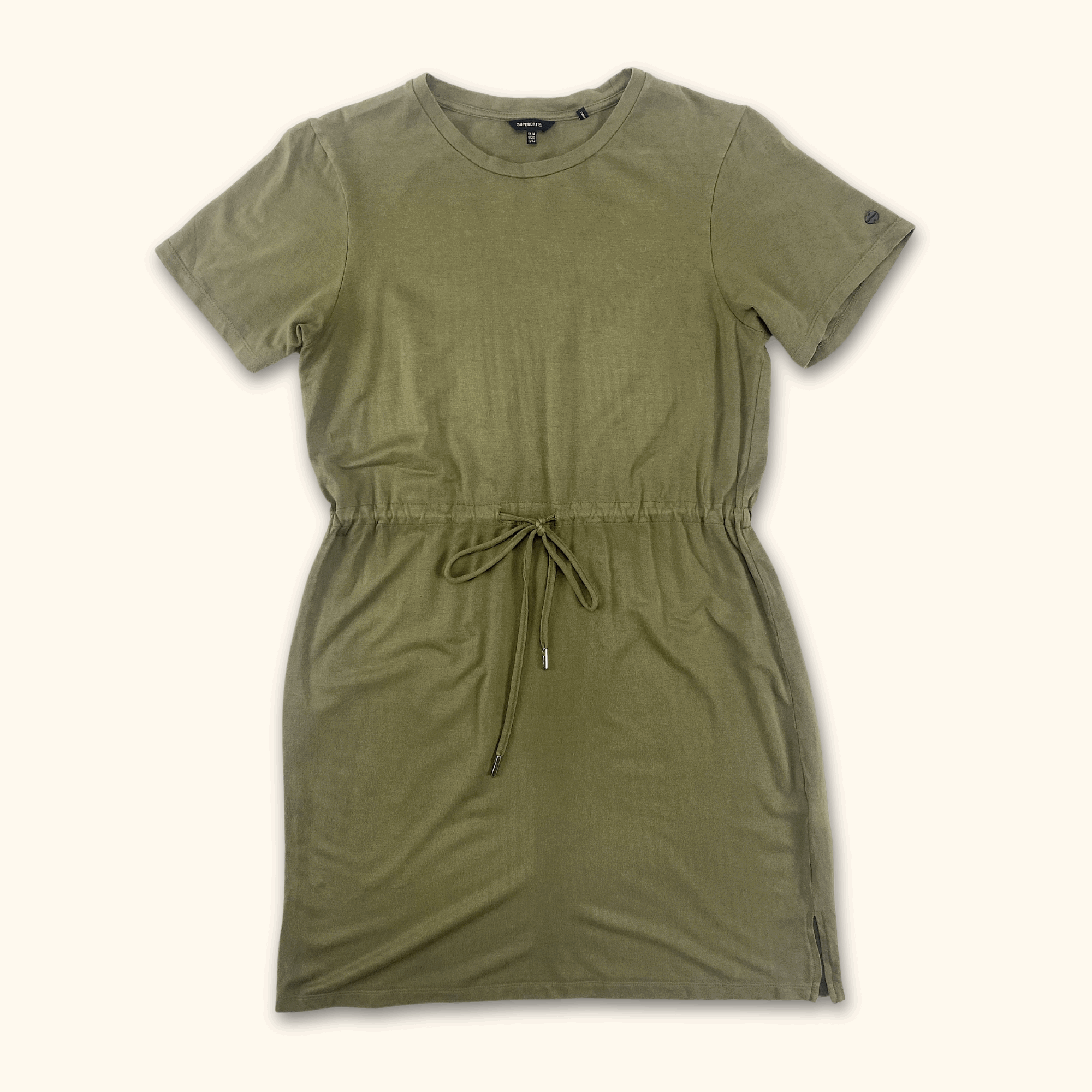 Superdry Khaki Green Jersey Dress with Drawstring - Size 14 - - Dresses
