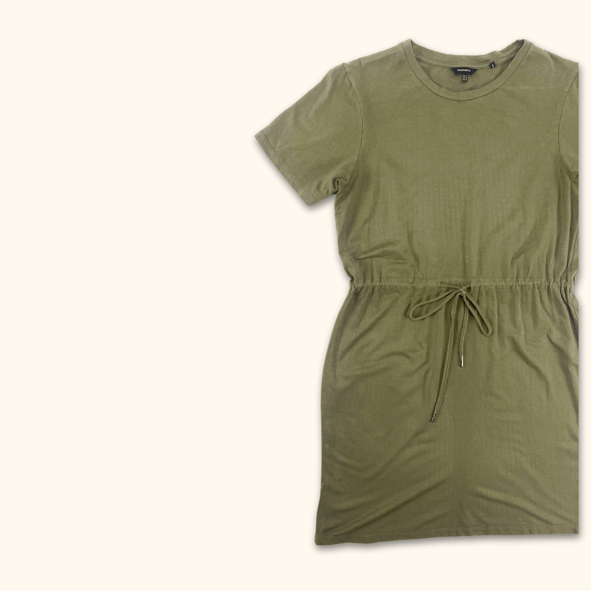 Superdry Khaki Green Jersey Dress with Drawstring - Size 14 - - Dresses