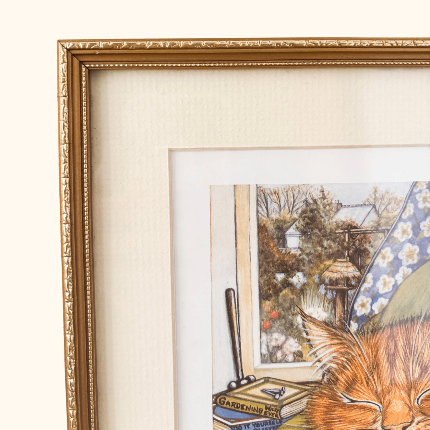 Zoe Stokes Cat Reading Print 1989 Framed Zoe Stokes