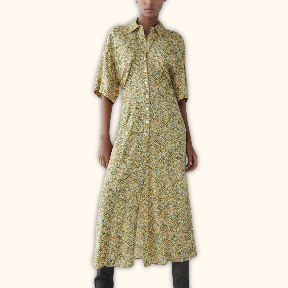 Zara Midi Length Floral Shirt Dress - Size Small - Sunshine Thrift