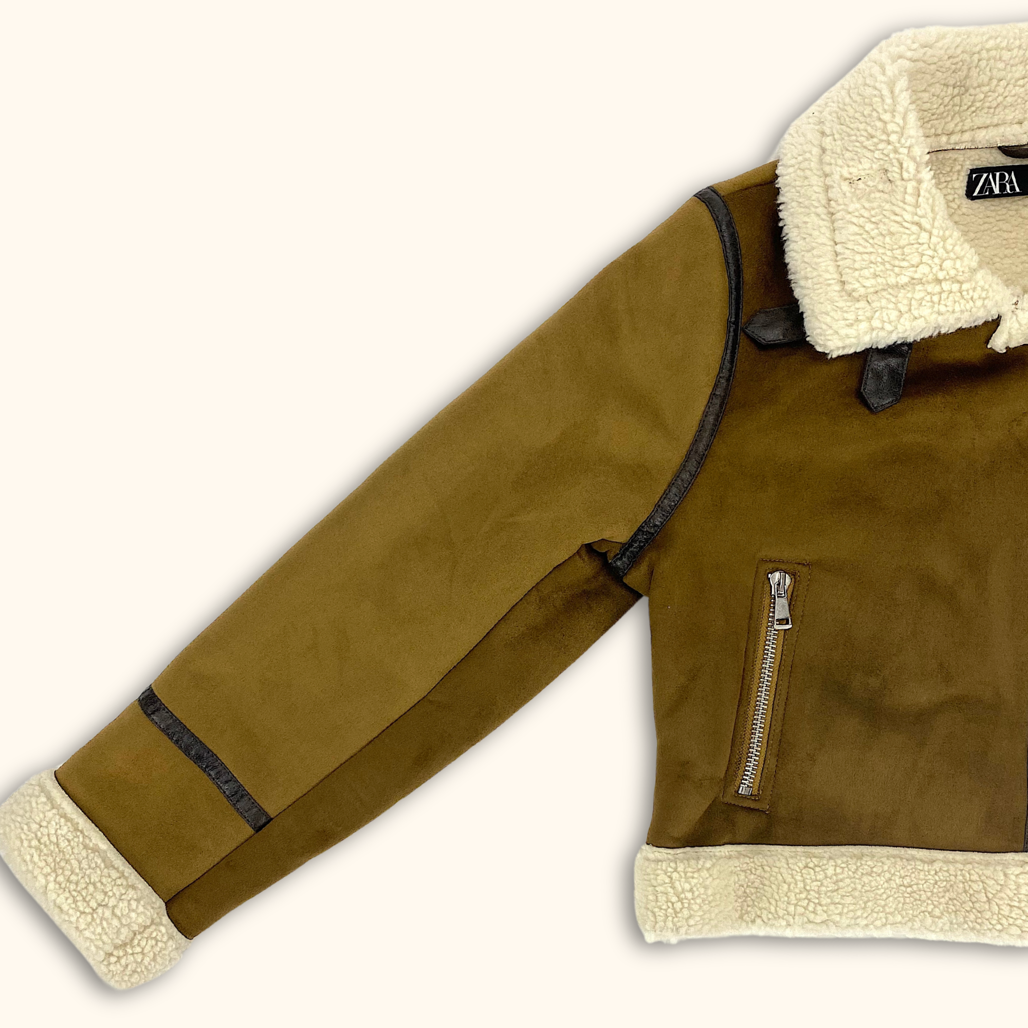 Zara Fleeced Brown Suede Jacket - Size Medium - - Coats & jackets