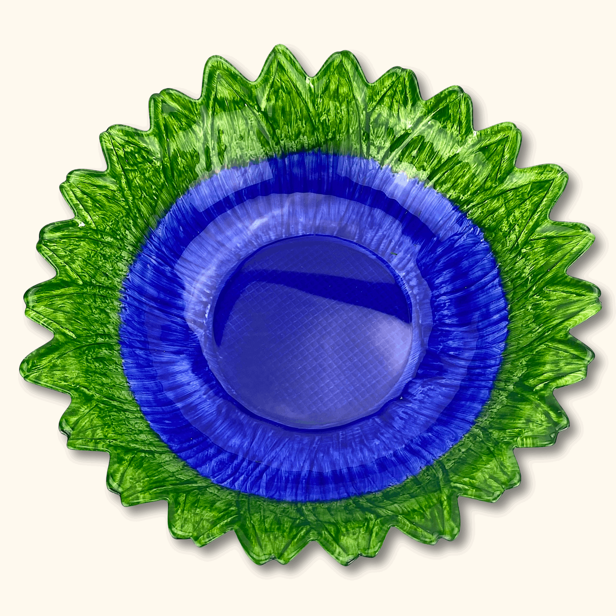 Mid-century Glass Serving Bowl Blue Flower -  - Kitchenware