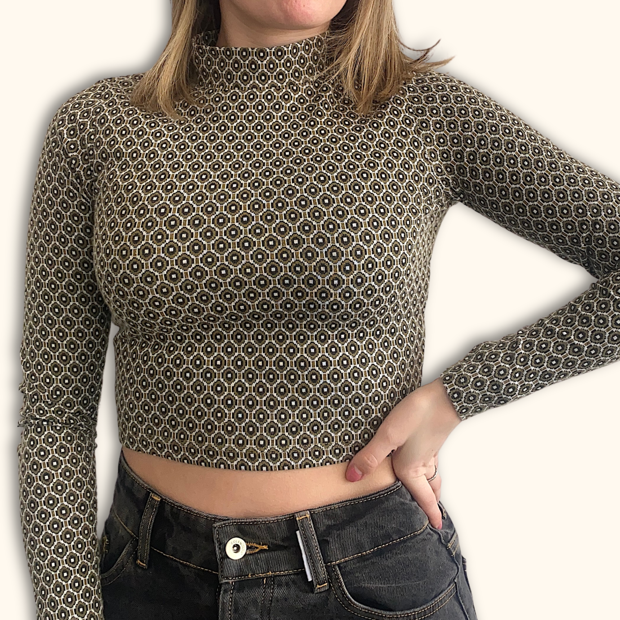 Topshop Green Long Sleeve Crop Top - Size 6 - - Tops & Shirts