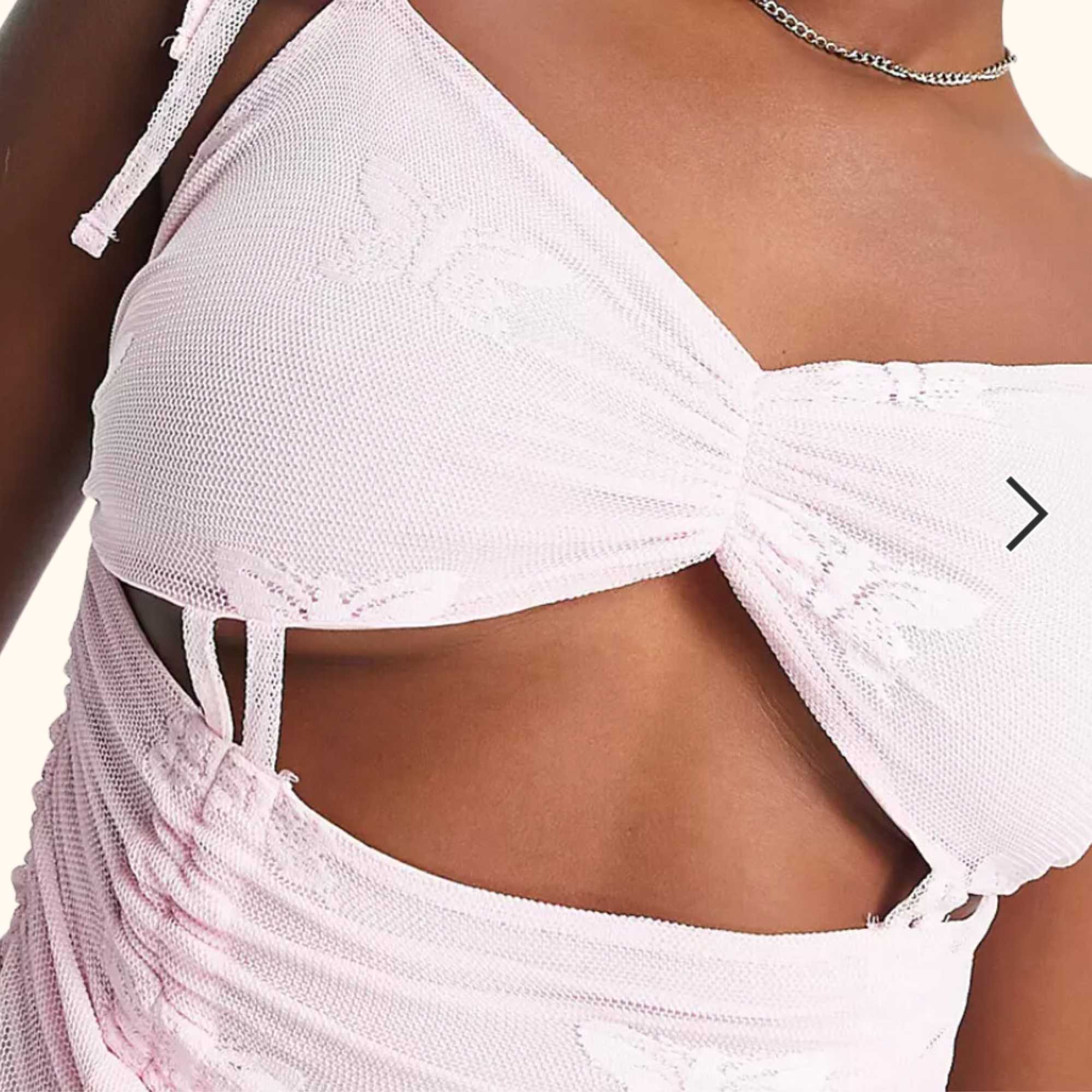 ASYOU Butterfly Mesh Cami Crop Top Light Pink - Size 10 - - Tops