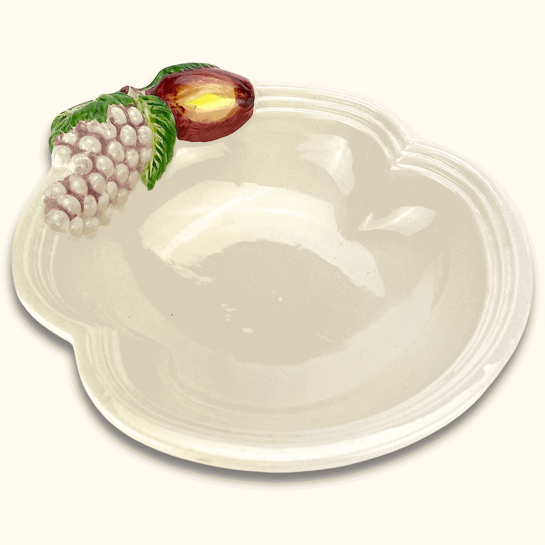 Ceramic Cream Fruit Bowl with Grapes - - Kitchenware