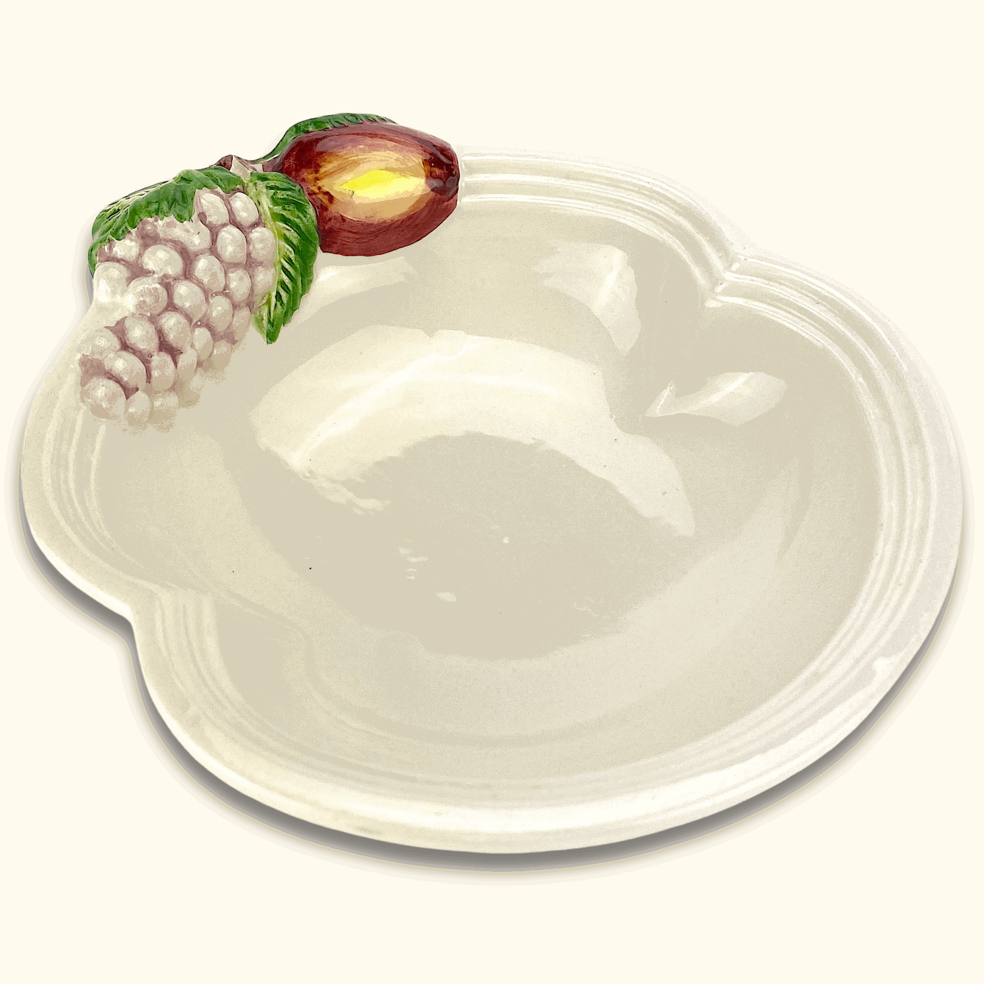 Ceramic Cream Fruit Bowl with Grapes - - Kitchenware