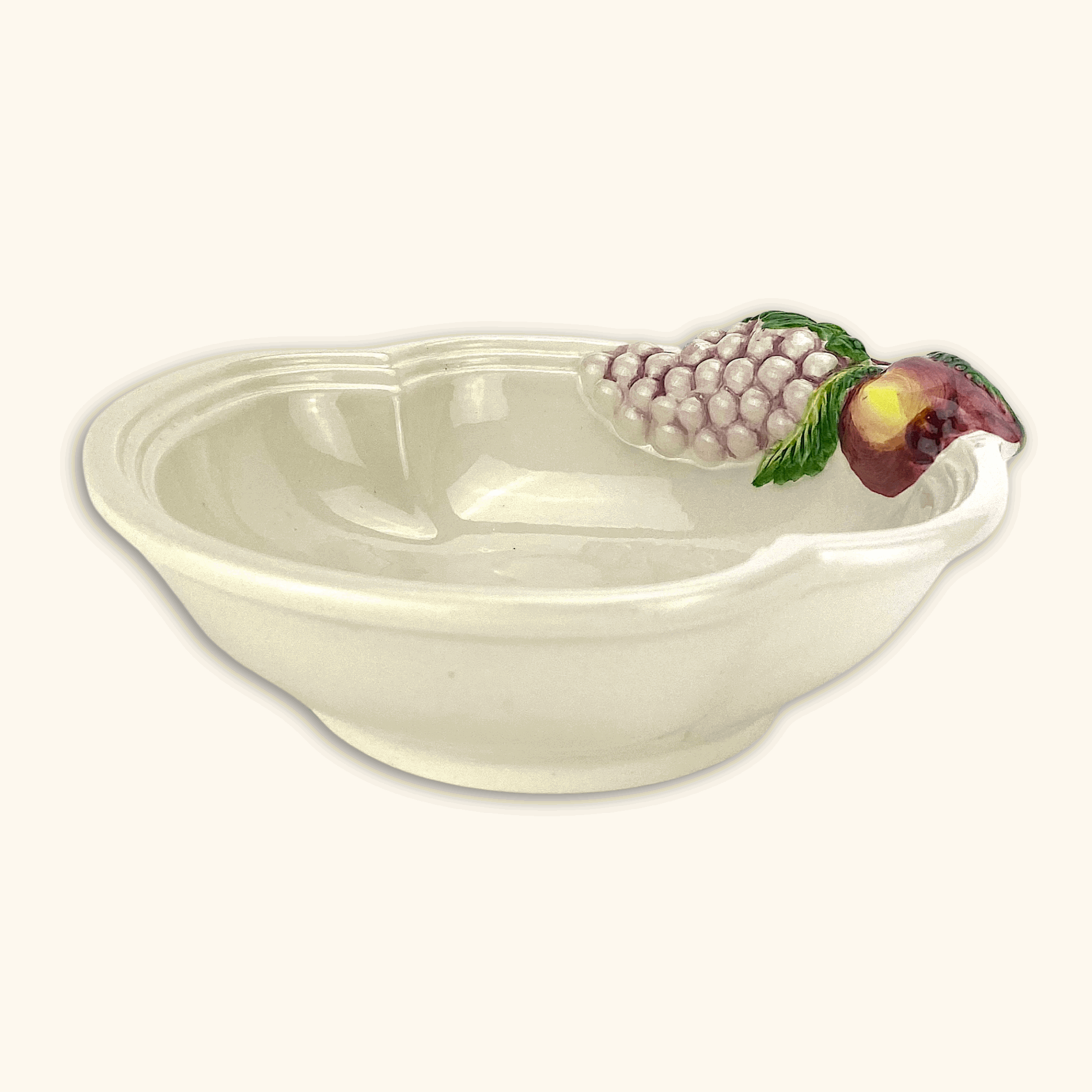 Ceramic Cream Fruit Bowl with Grapes - - Kitchenware