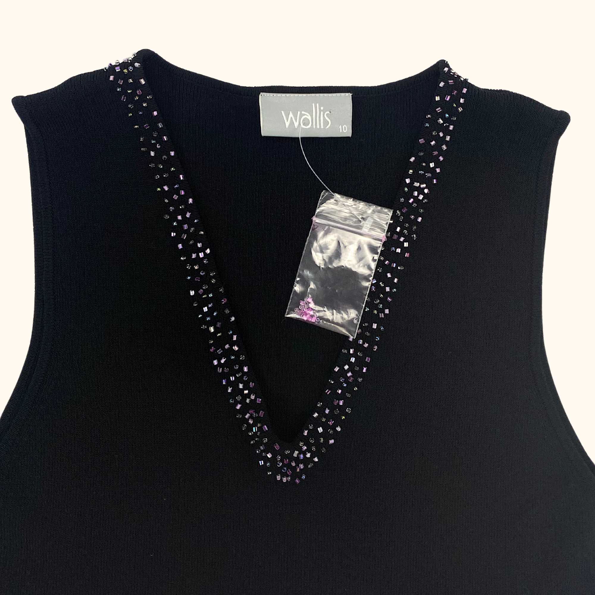 Wallis Beaded Black V-Neck Blouse - Size 10 -  - Tops