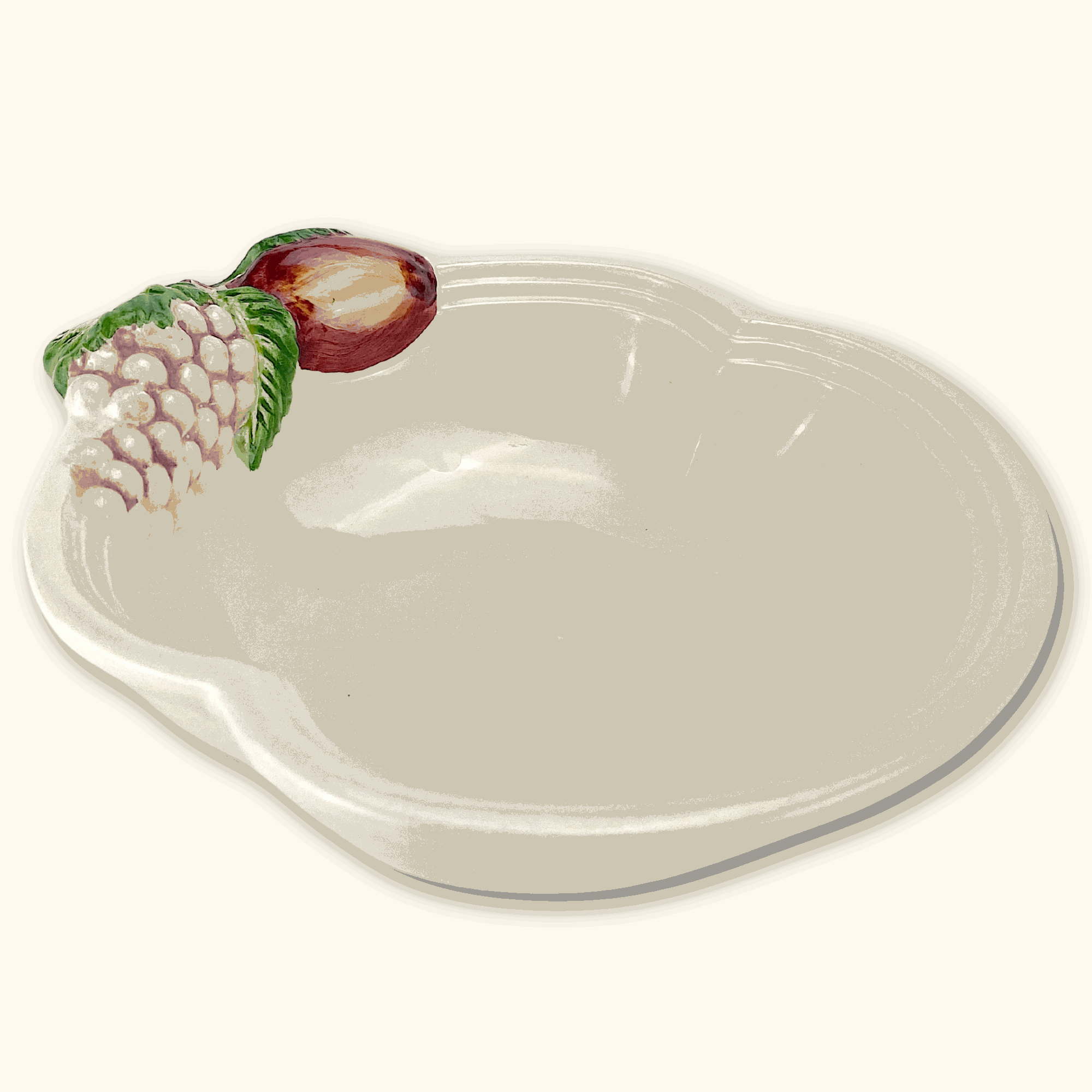 Ceramic Cream Fruit Bowl with Grapes - - Kitchenware