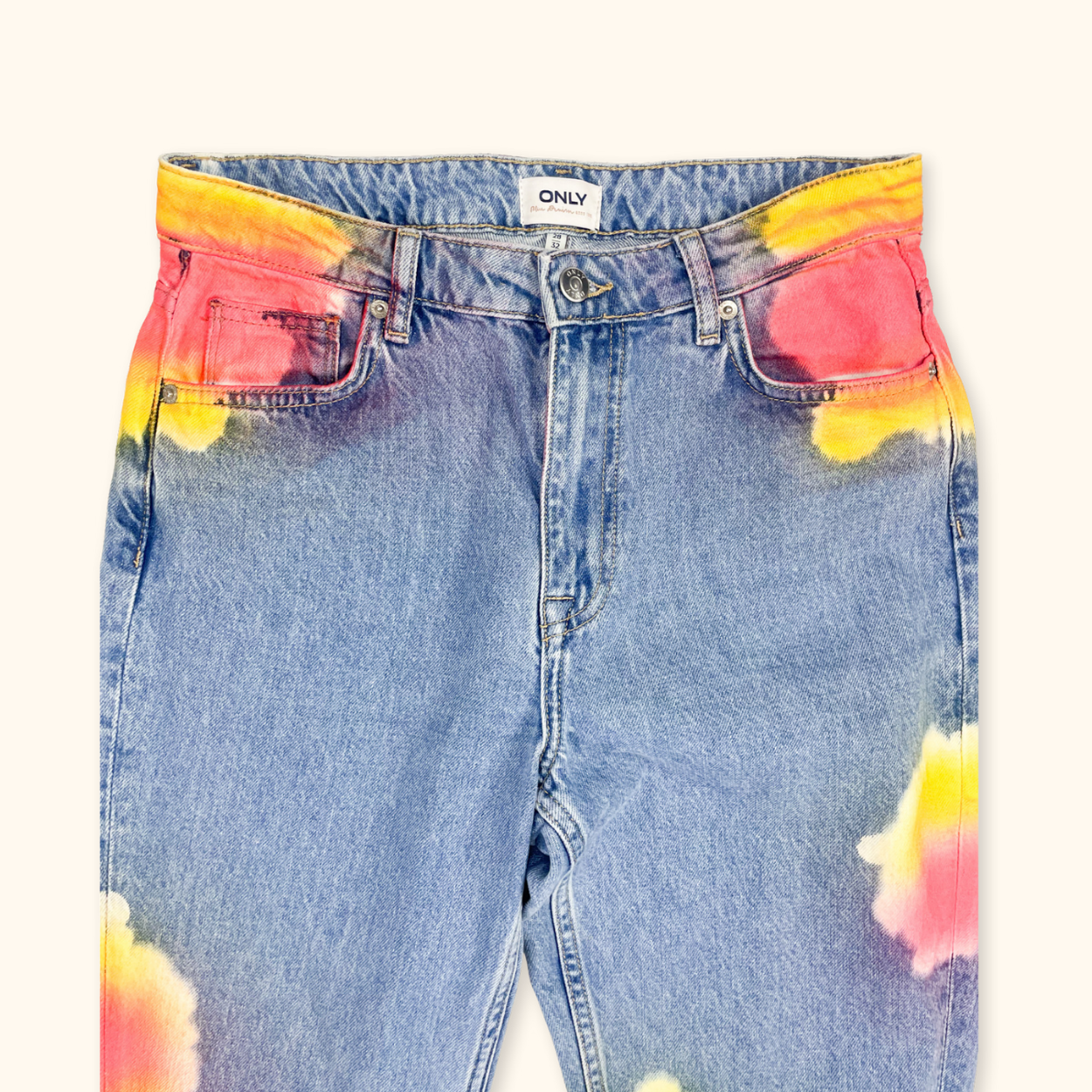 Only High Waist Tie Dye Blue Straight Leg Jeans - Size Small ONLY