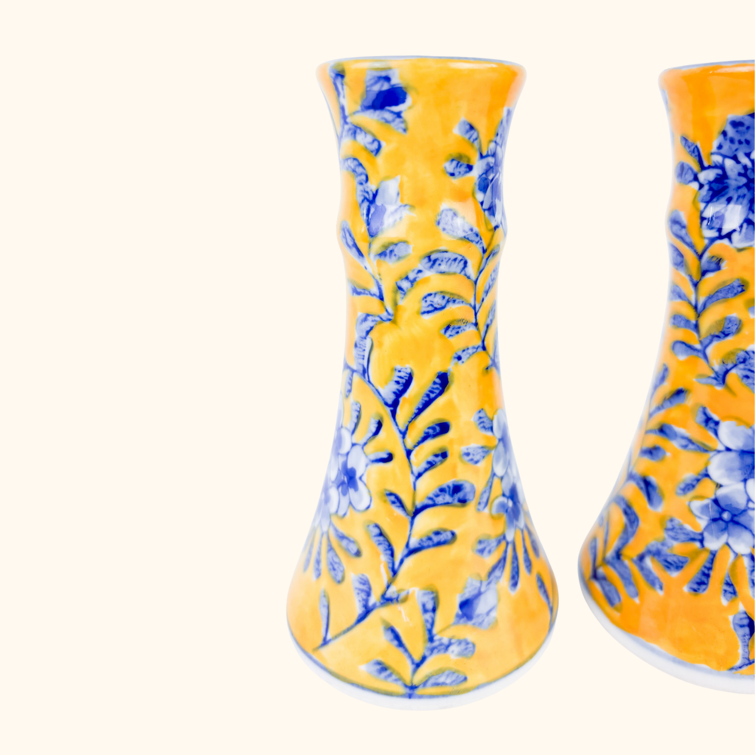 Yellow and Blue Floral Ceramic Candlestick Holders Sunshine Thrift