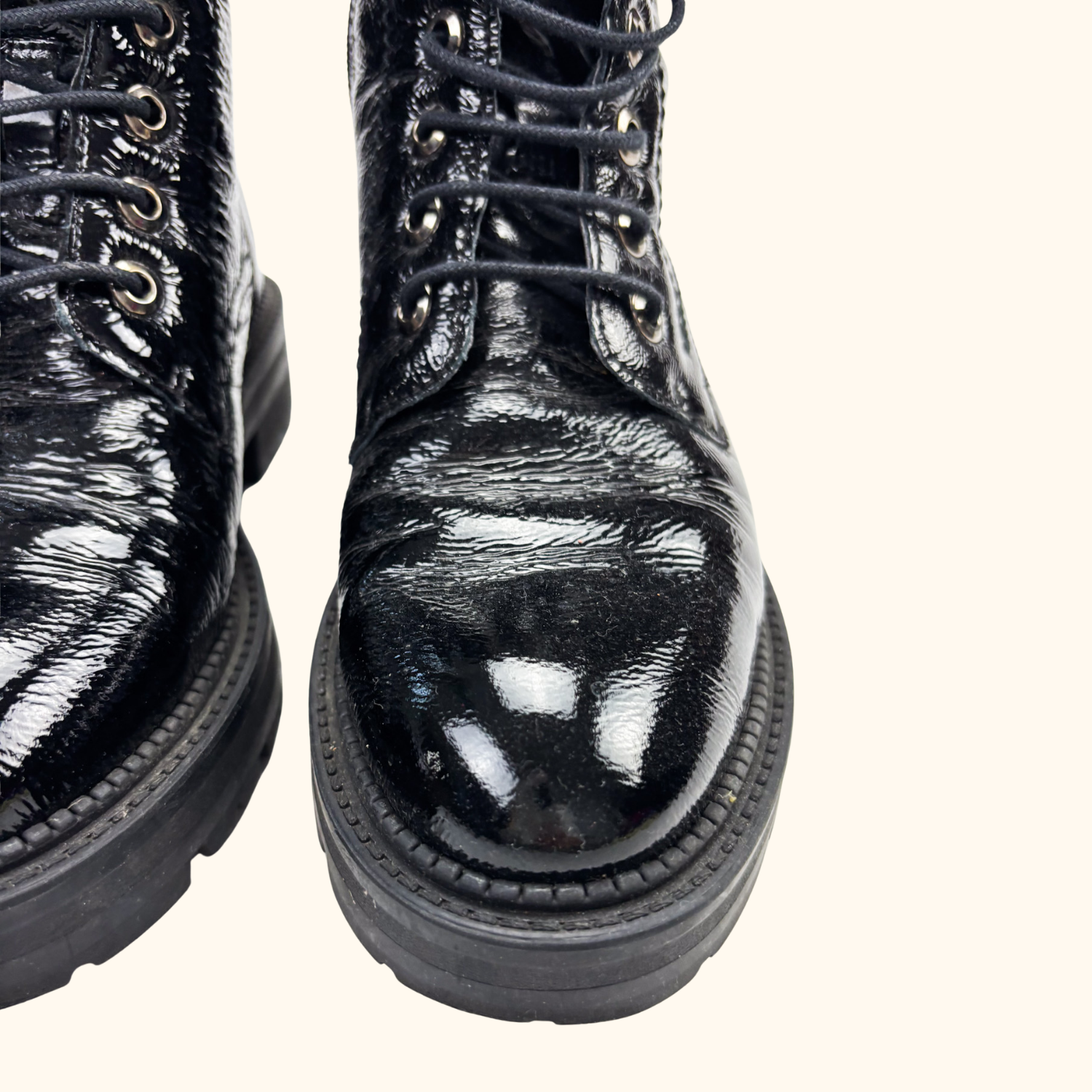 Dune London Black Patent Leather Lace Up Boots - Size 5 Dune London