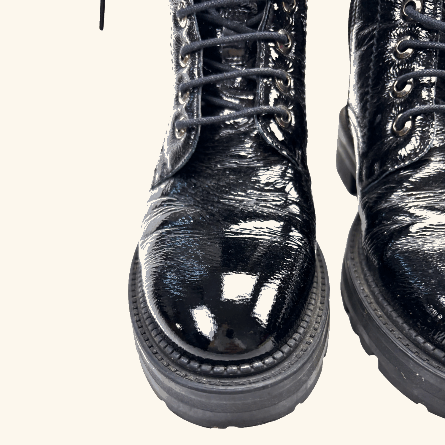 Dune London Black Patent Leather Lace Up Boots - Size 5 Dune London