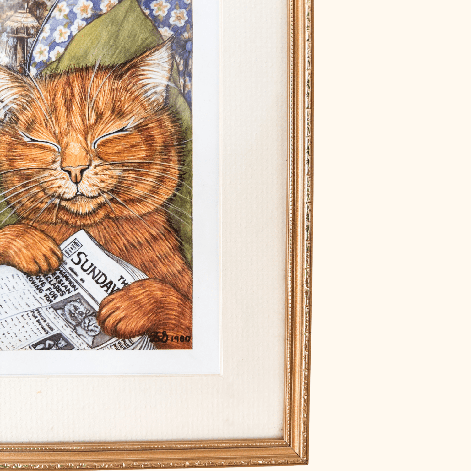 Zoe Stokes Cat Reading Print 1989 Framed Zoe Stokes