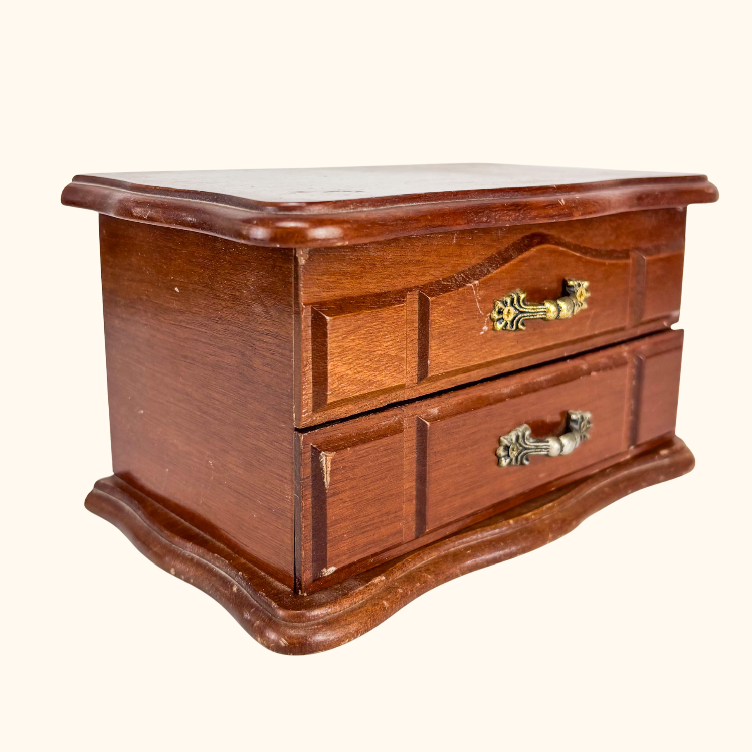 Vintage Wood Jewellery Box Brass Handles Sunshine Thrift