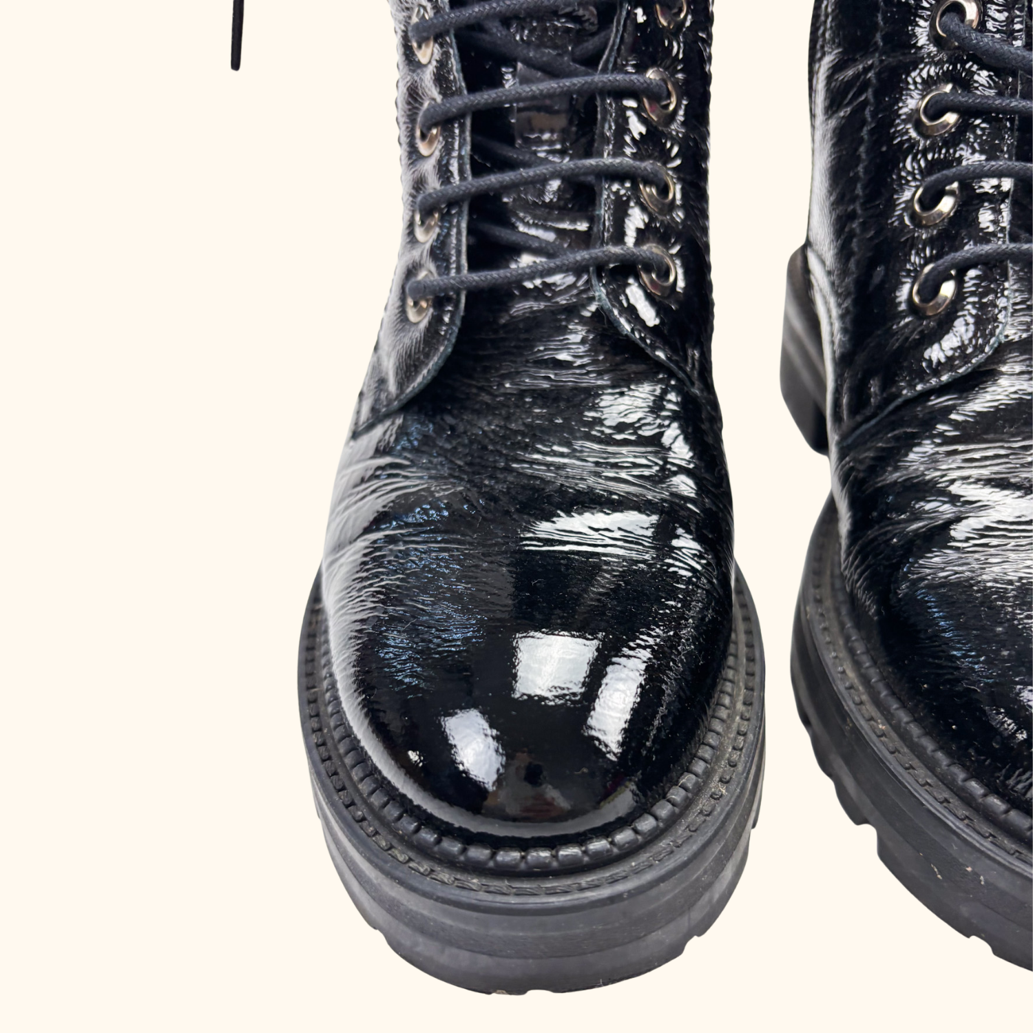 Dune London Black Patent Leather Lace Up Boots - Size 5 Dune London