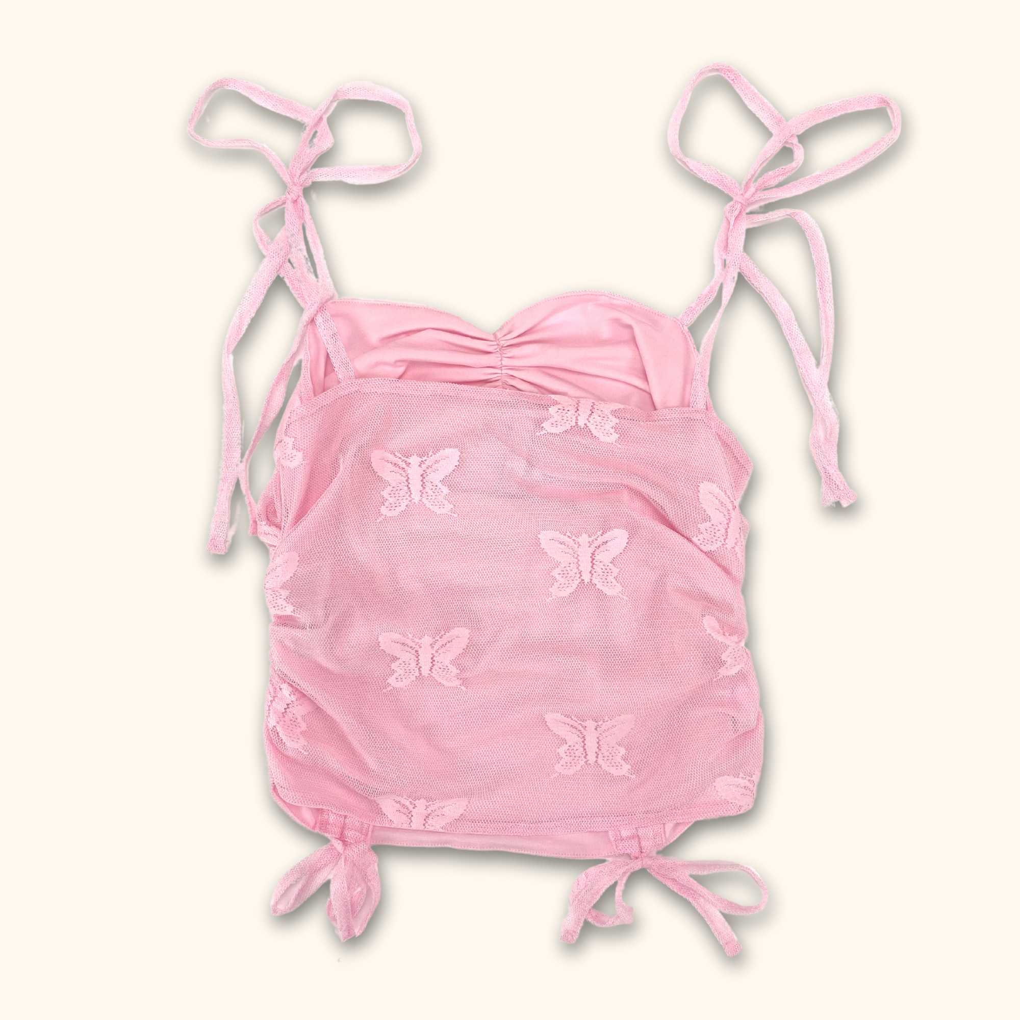 ASYOU Butterfly Mesh Cami Crop Top Light Pink - Size 10 - - Tops