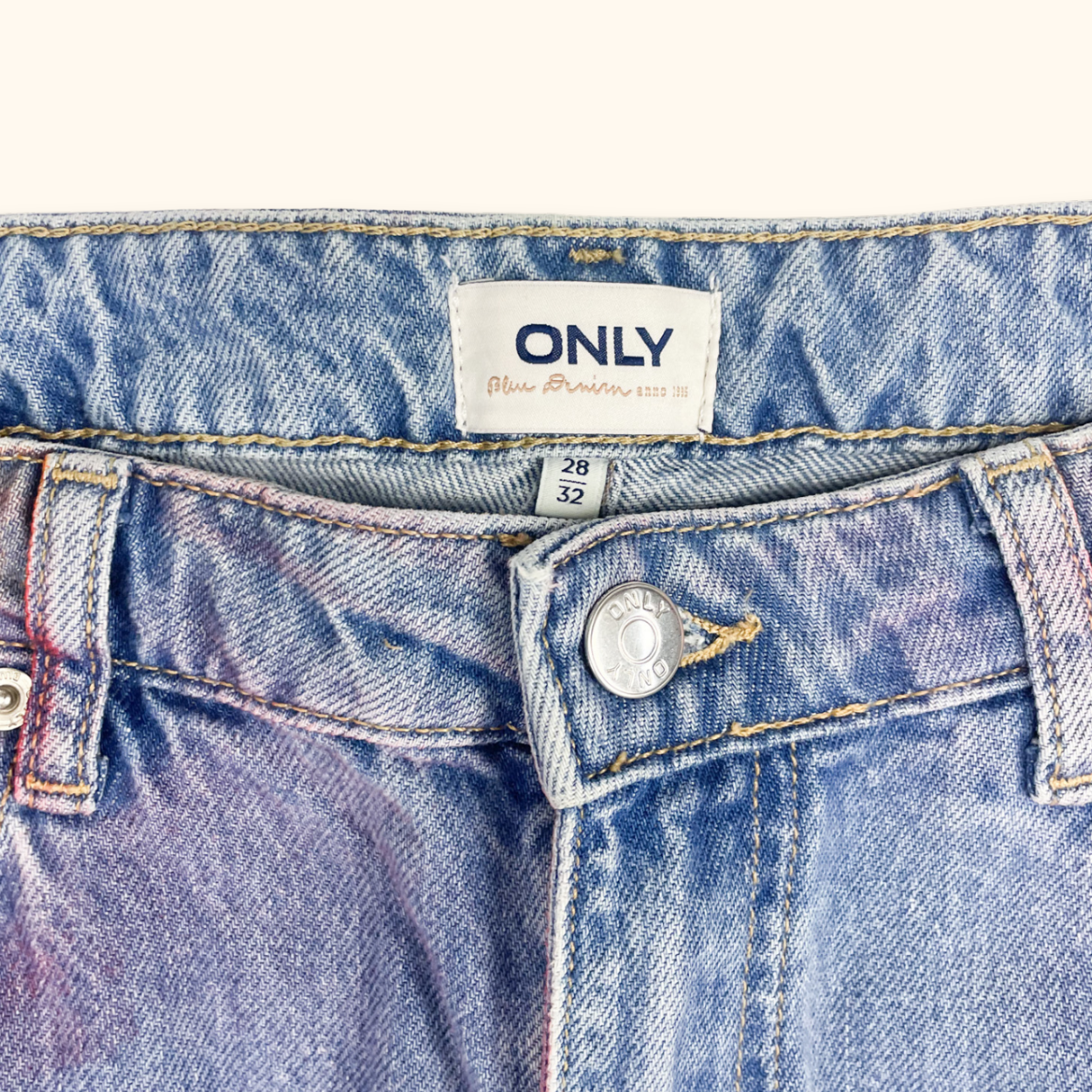 Only High Waist Tie Dye Blue Straight Leg Jeans - Size Small ONLY