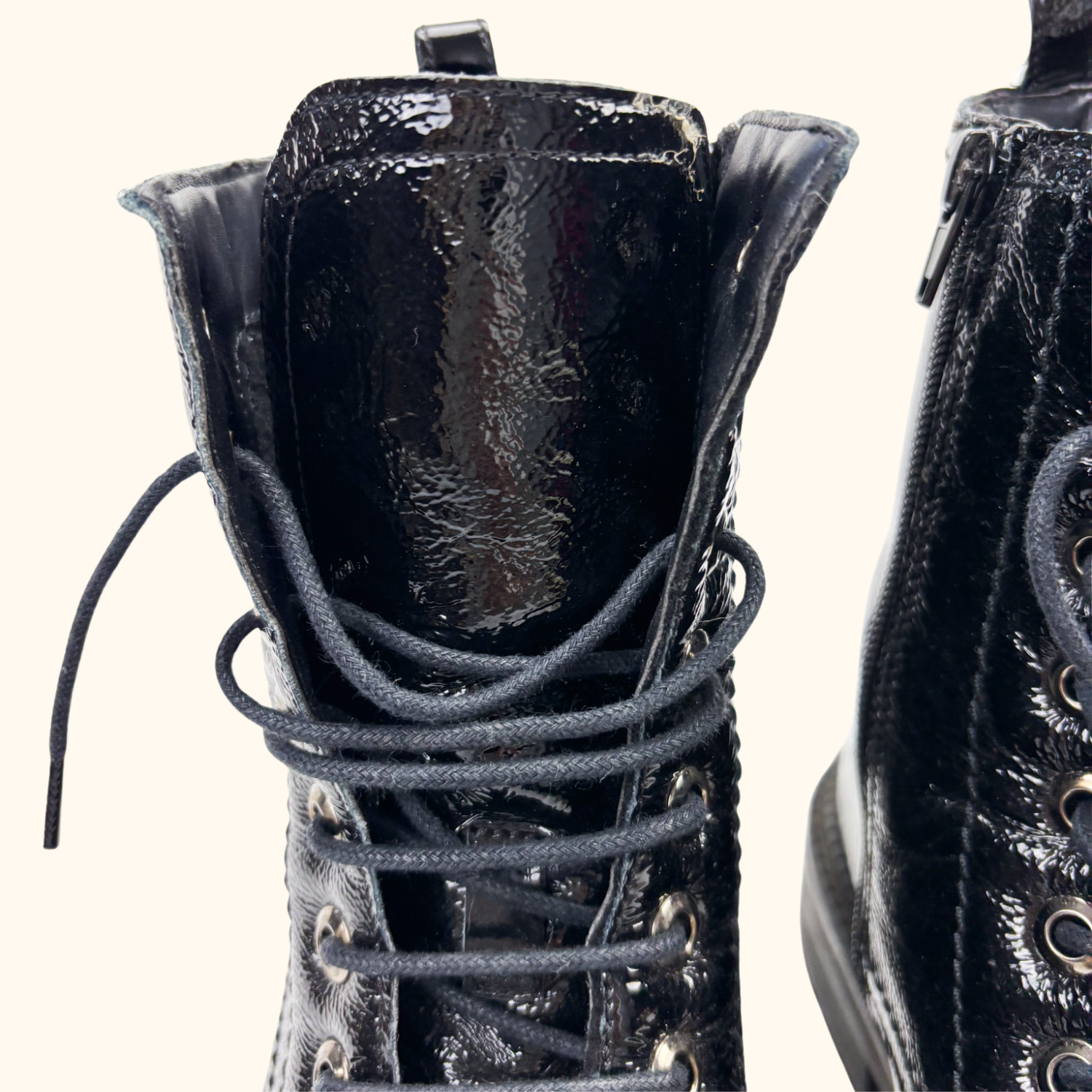 Dune London Black Patent Leather Lace Up Boots - Size 5 Dune London