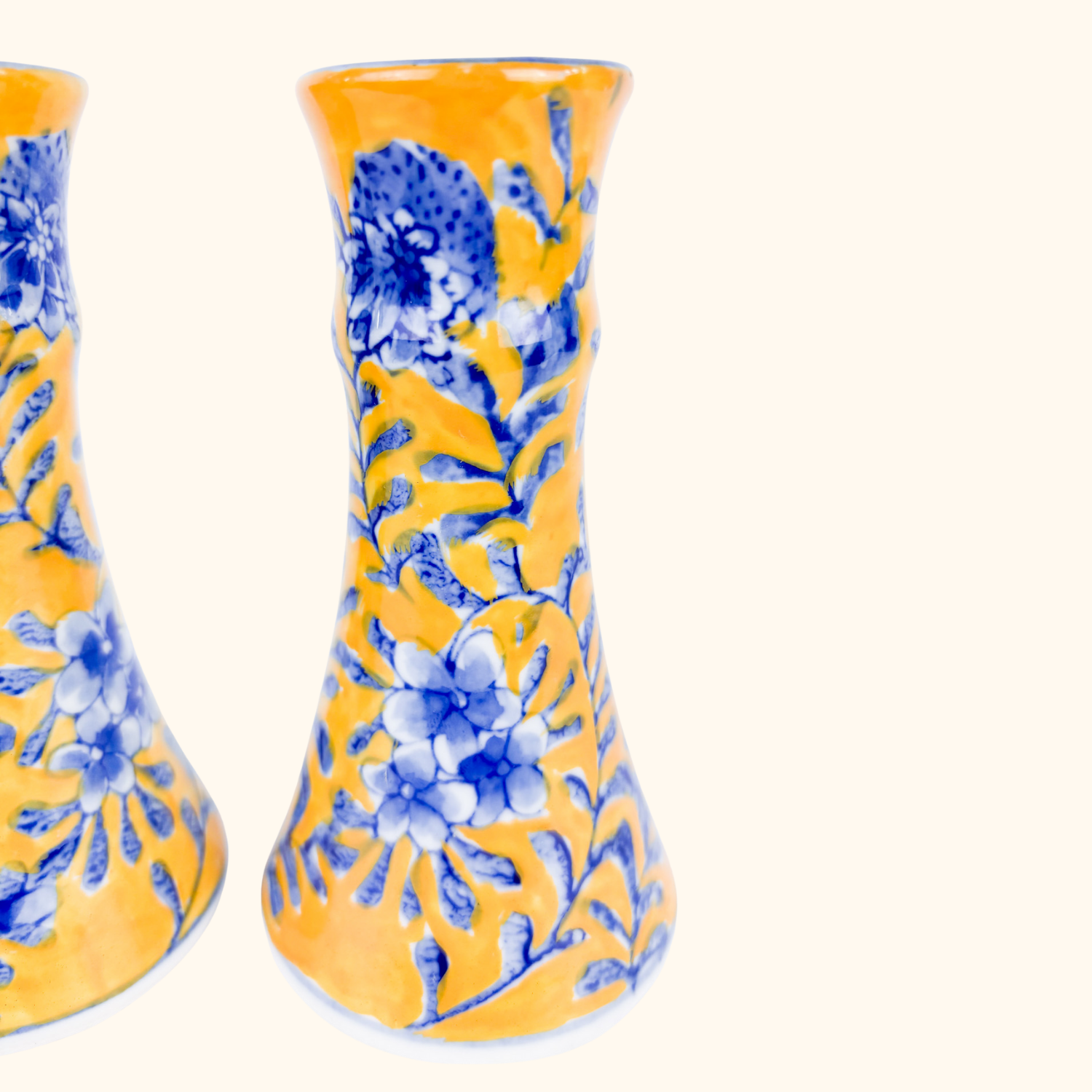 Yellow and Blue Floral Ceramic Candlestick Holders Sunshine Thrift