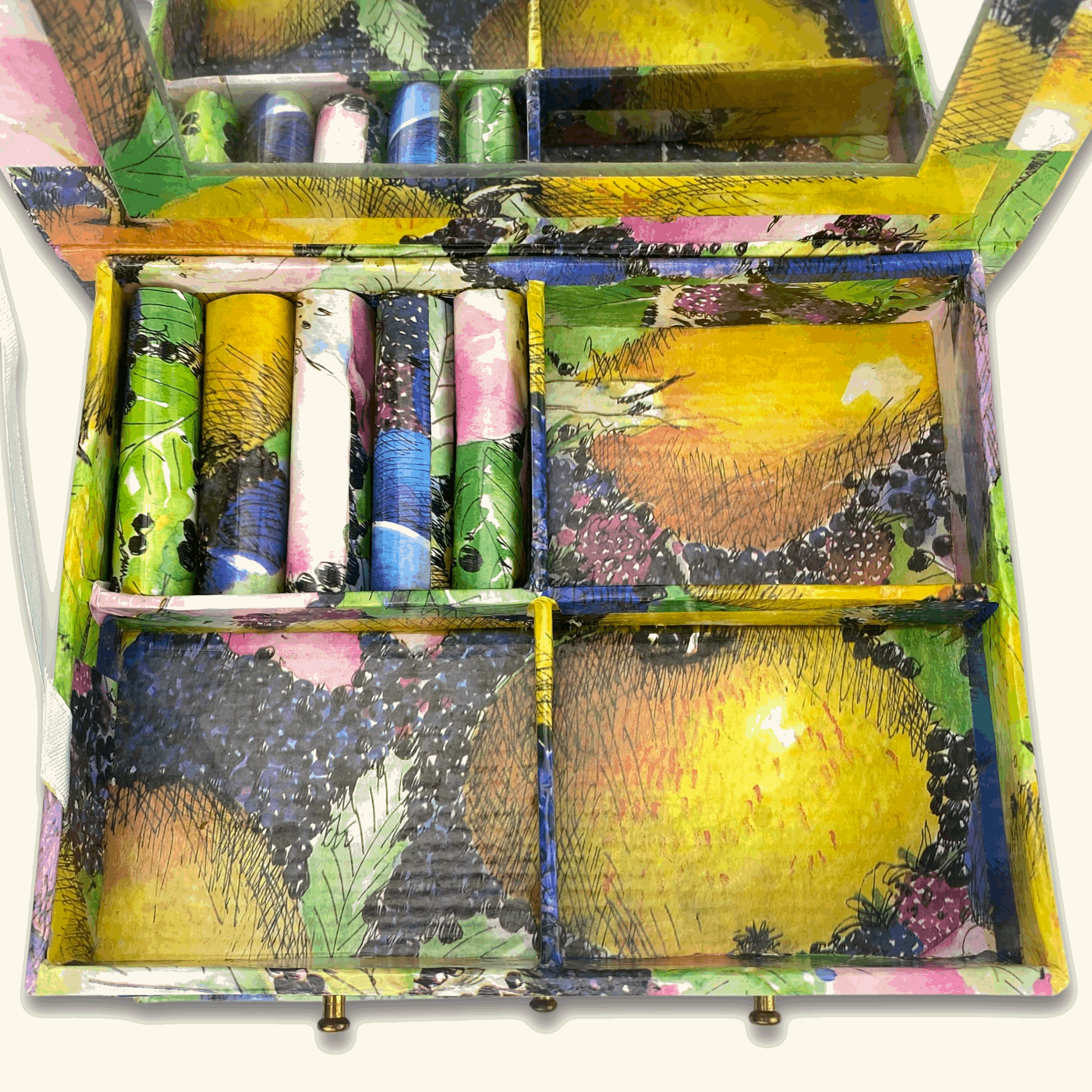 Colourful Paper Jewellery Box with Drawers and Mirror - - Decoration