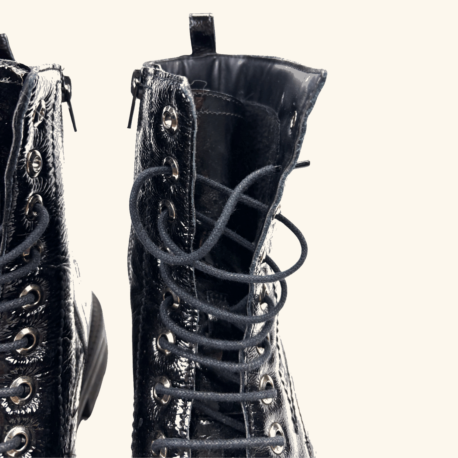 Dune London Black Patent Leather Lace Up Boots - Size 5 Dune London