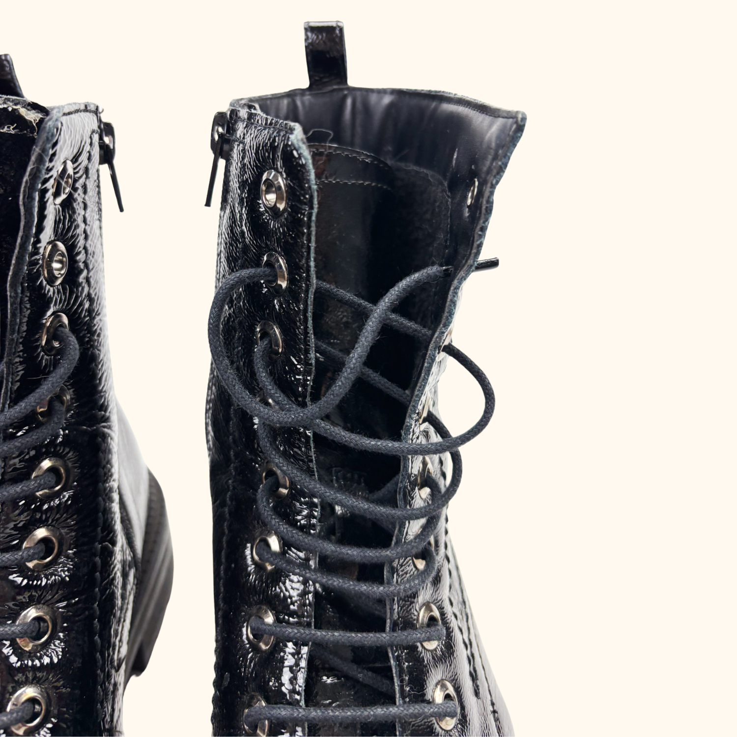 Dune London Black Patent Leather Lace Up Boots - Size 5 Dune London