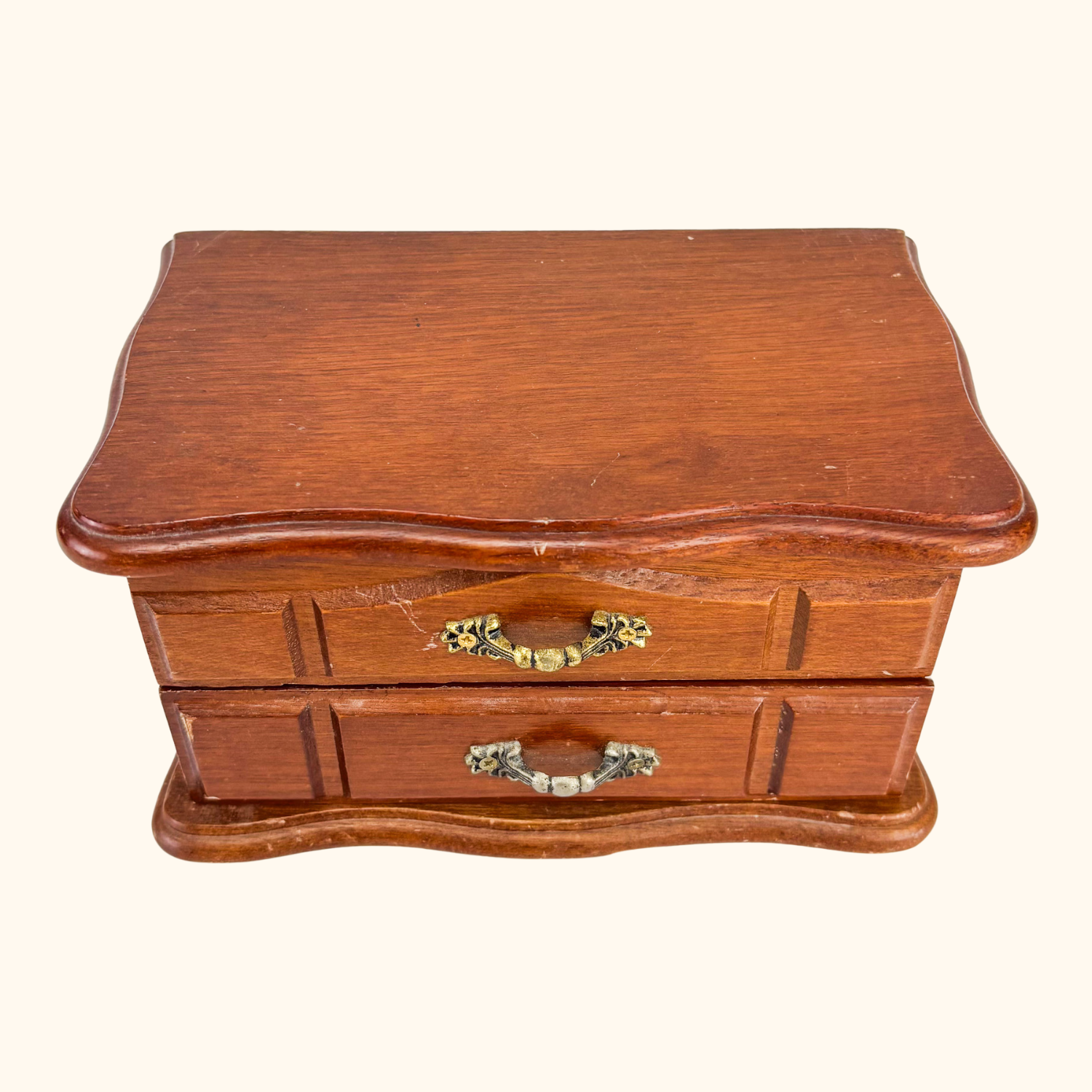 Vintage Wood Jewellery Box Brass Handles Sunshine Thrift