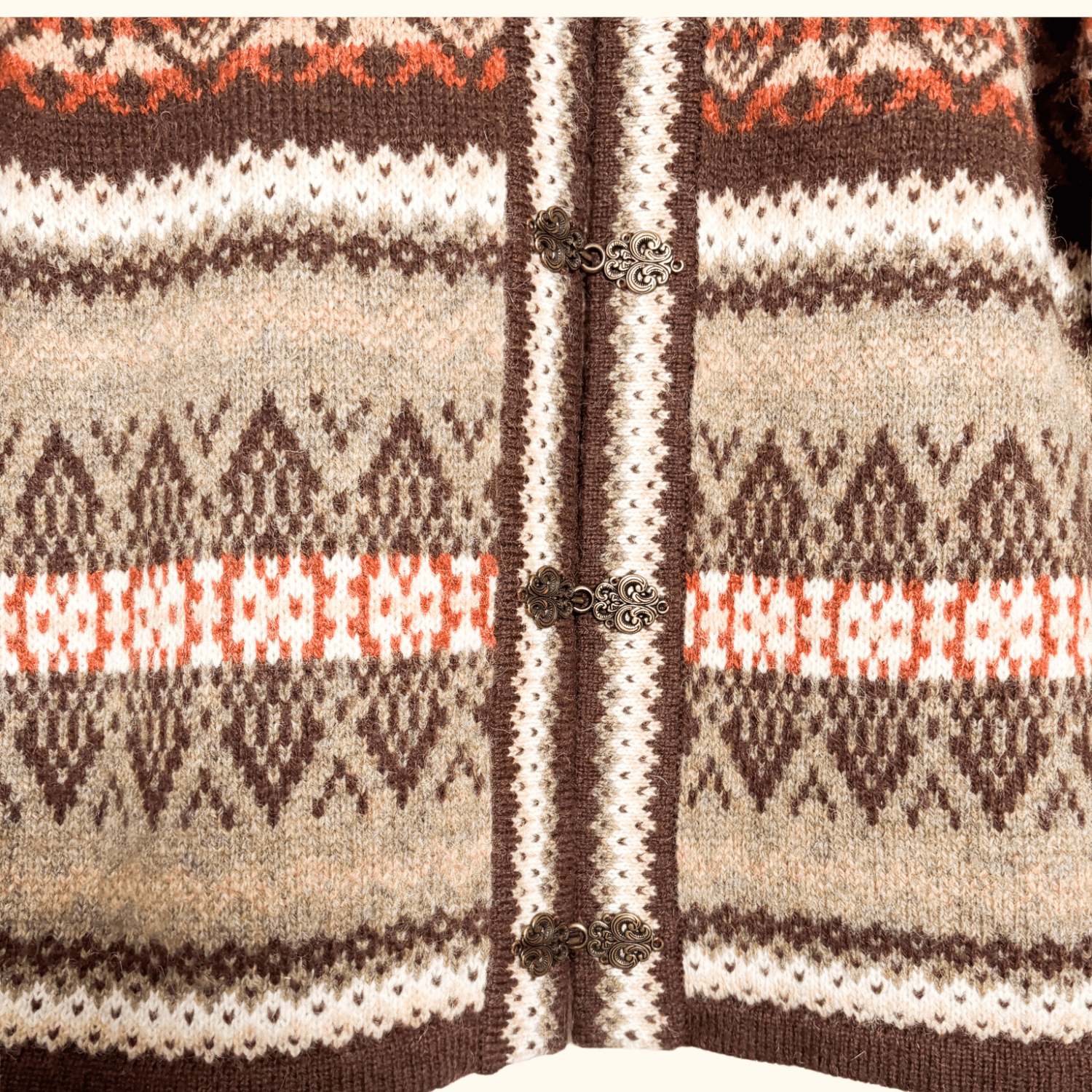 Susan Bristol Brown 100% Wool Fair Isle Cardigan - Size Medium Sunshine Thrift