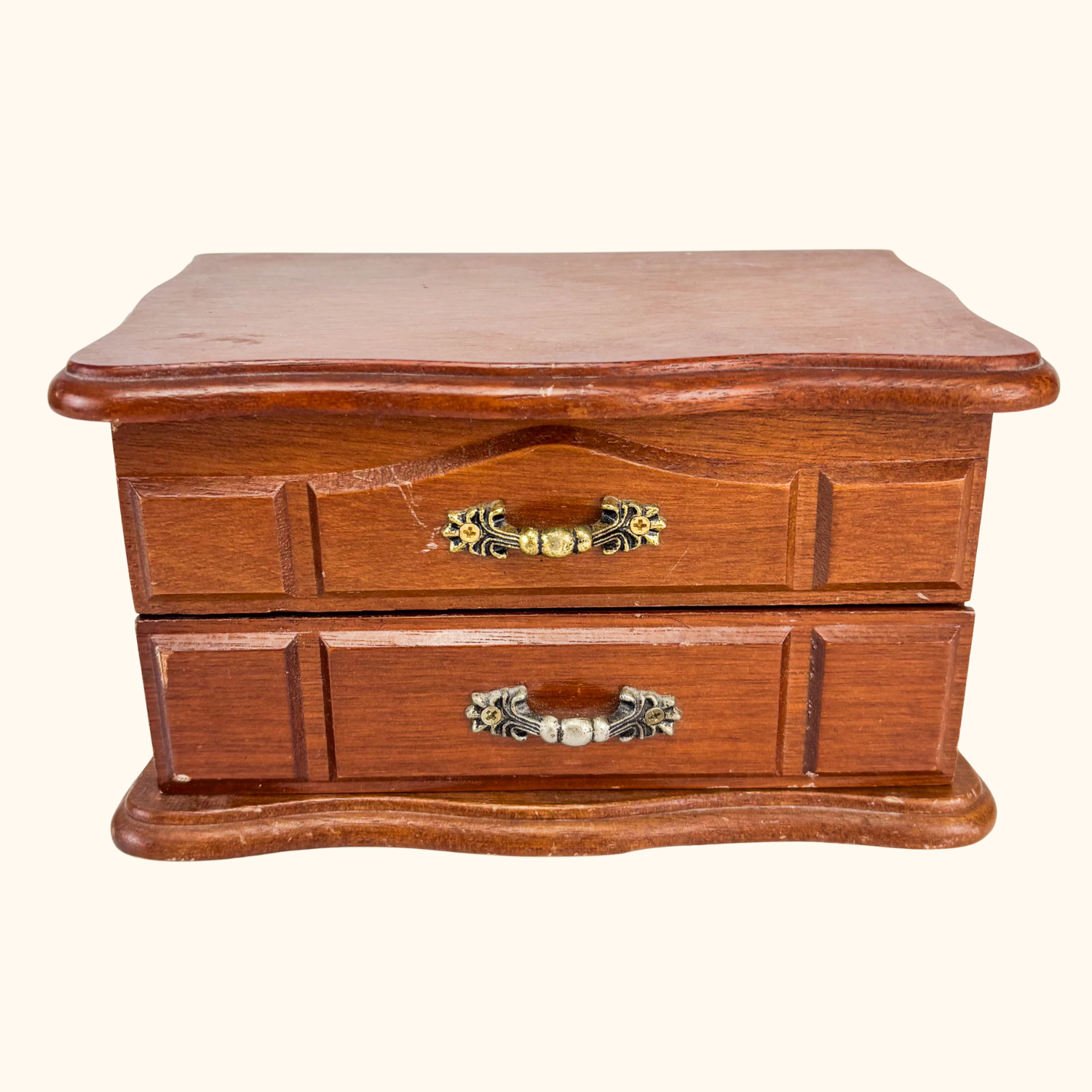 Vintage Wood Jewellery Box Brass Handles Sunshine Thrift