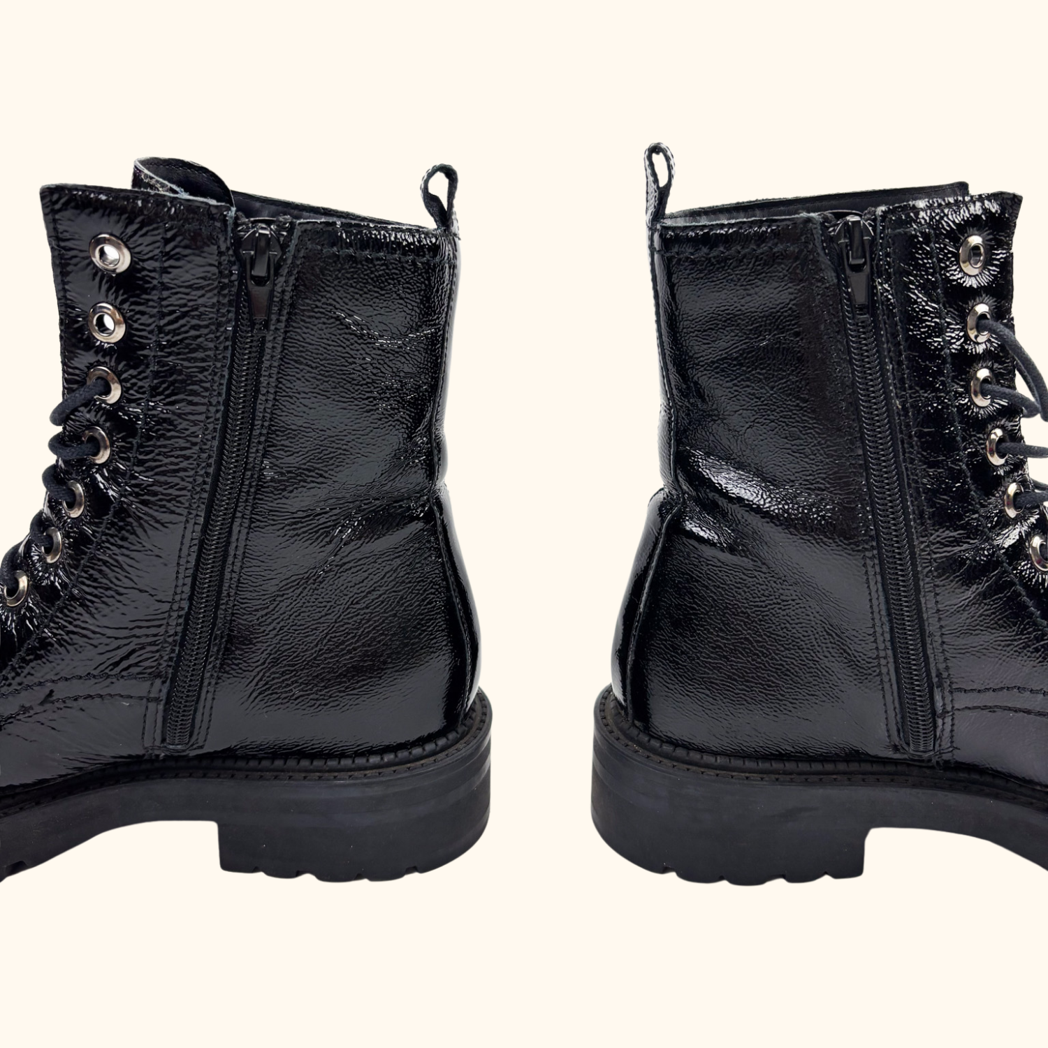 Dune London Black Patent Leather Lace Up Boots - Size 5 Dune London