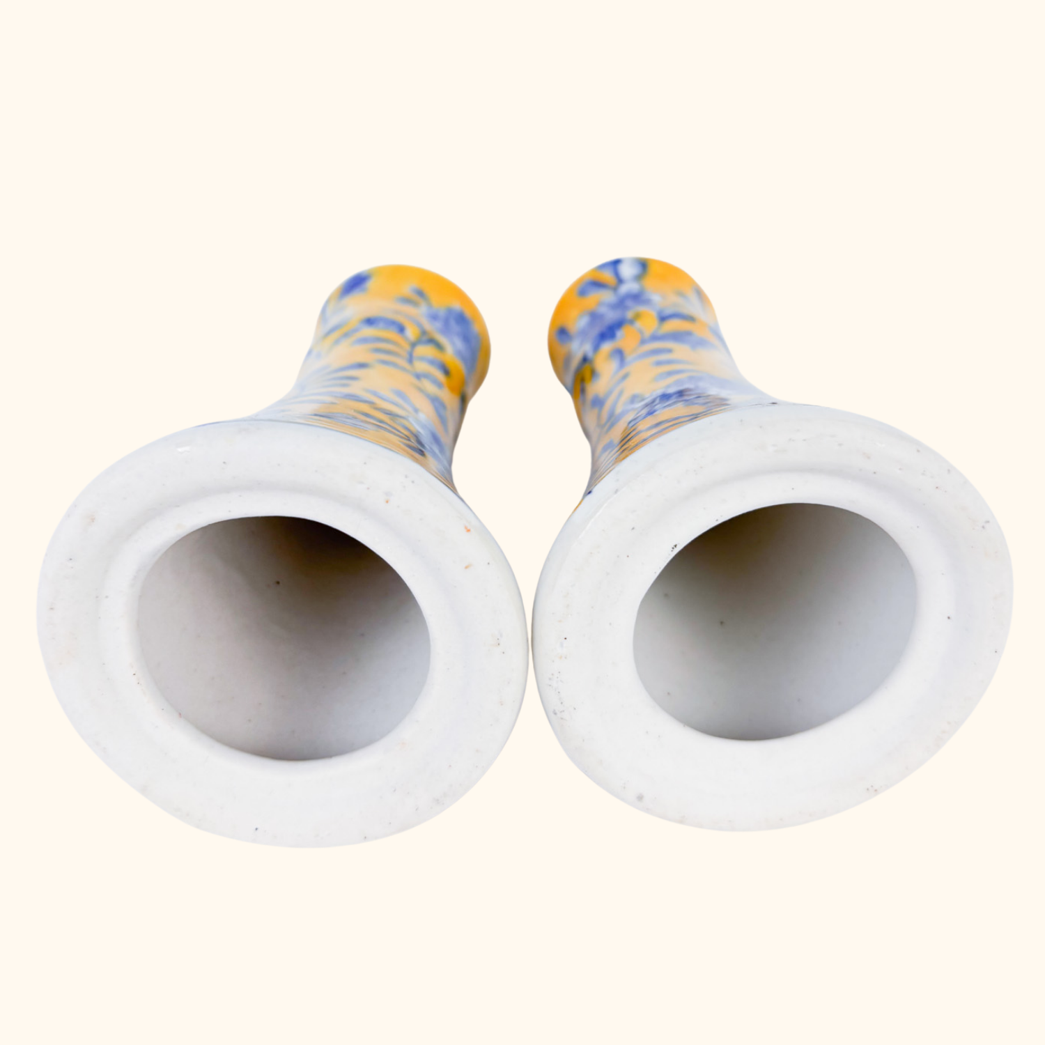 Yellow and Blue Floral Ceramic Candlestick Holders Sunshine Thrift