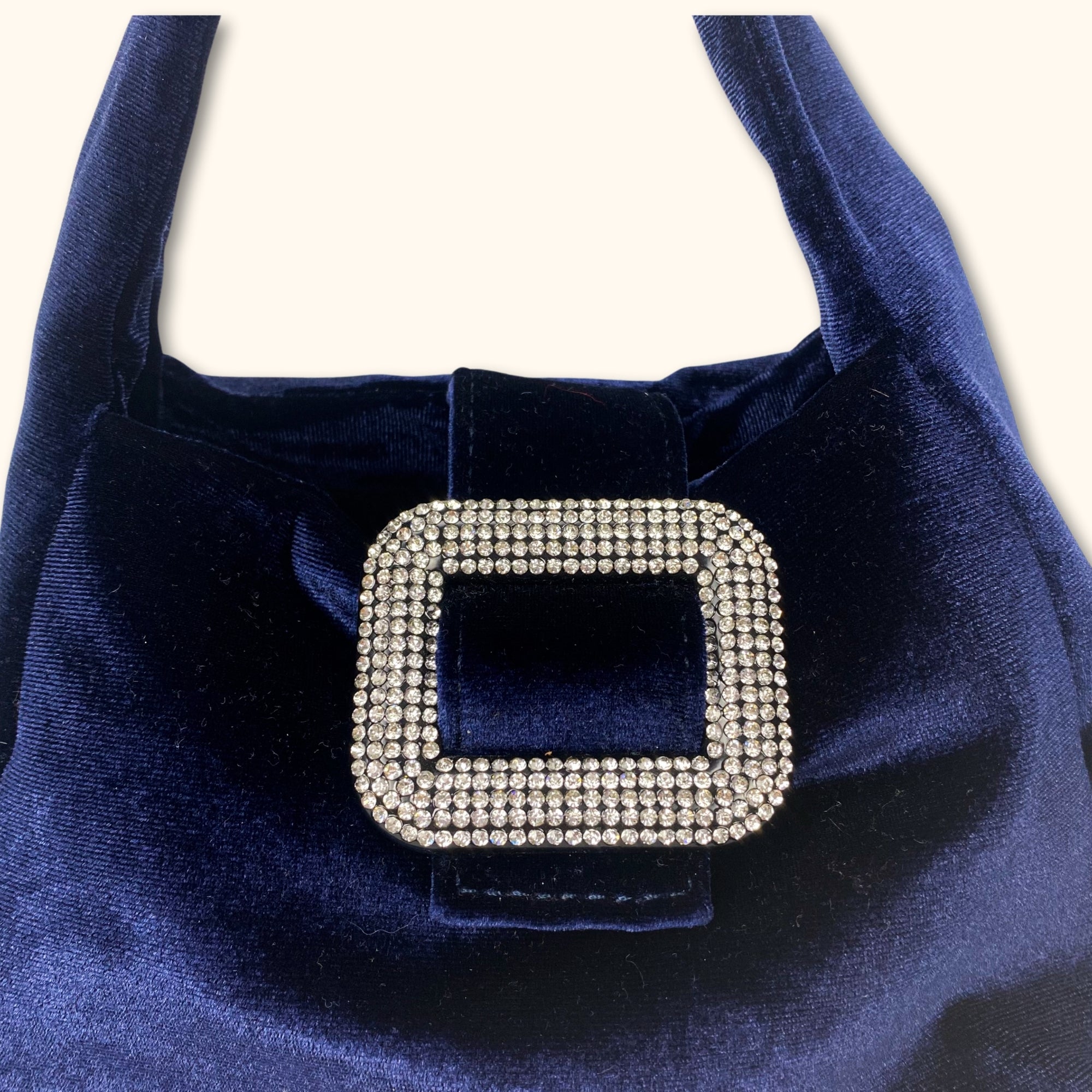 M&S Navy Blue Velvet Bucket Bag - - Bags