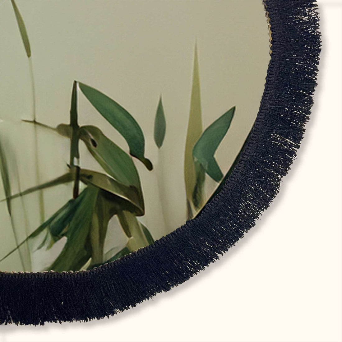 Black Fringe Gold Circle Hanging Mirror -  - Mirrors