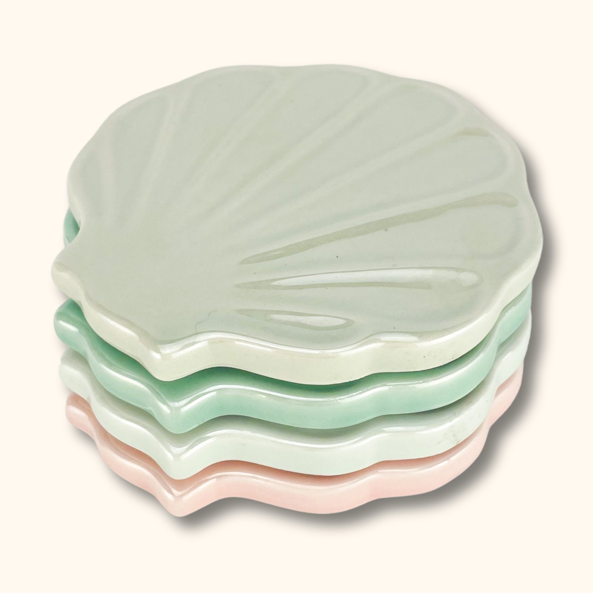 Clam Shell Ceramic Coasters - Set of 4 - - Kitchenware