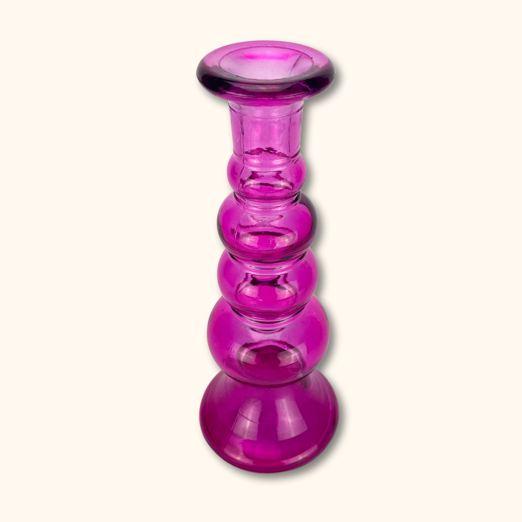 Pink Glass Bubble Candlestick Holder -  - Candle holders