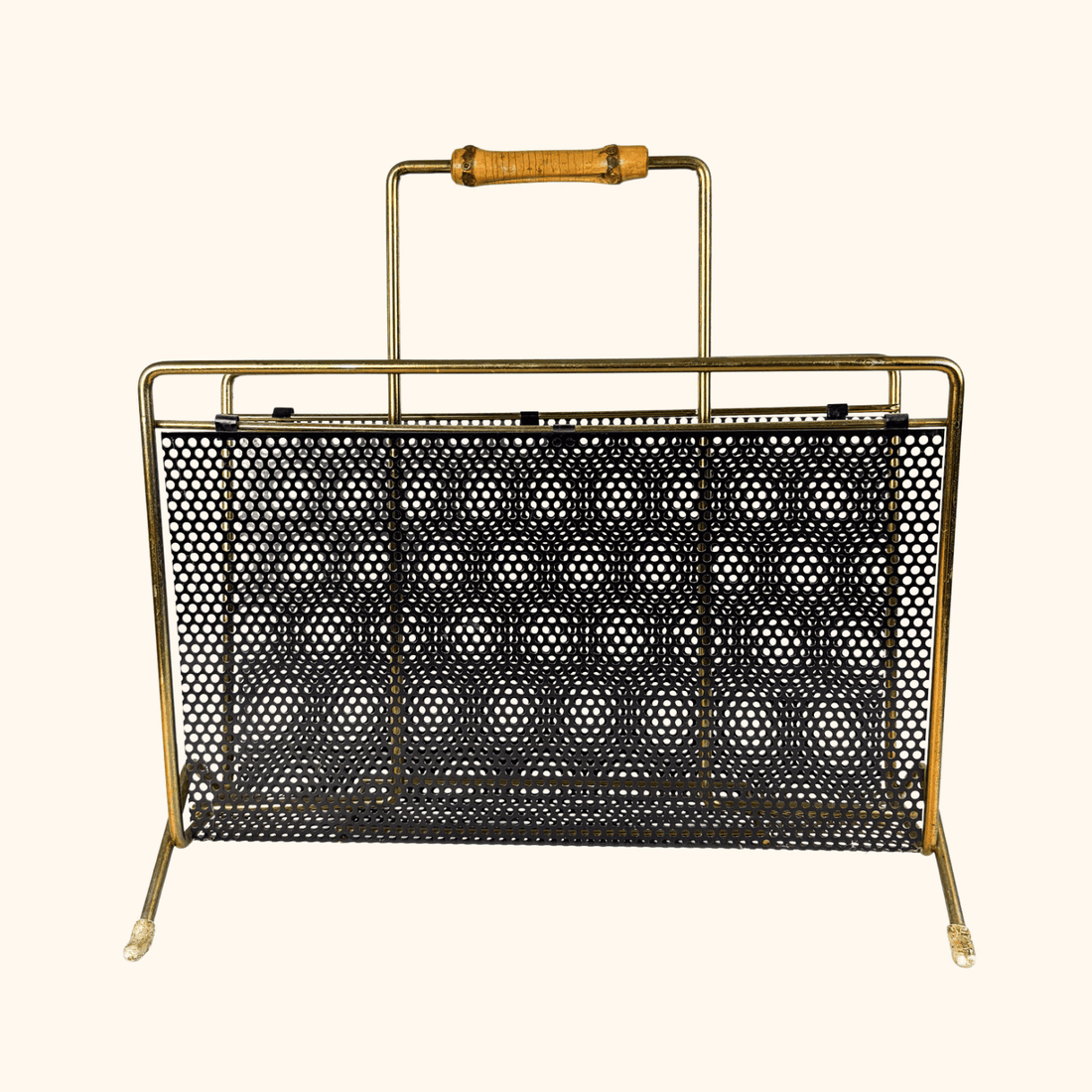 Mid-Century Gold Tone Metal Wire Magazine Rack Sunshine Thrift