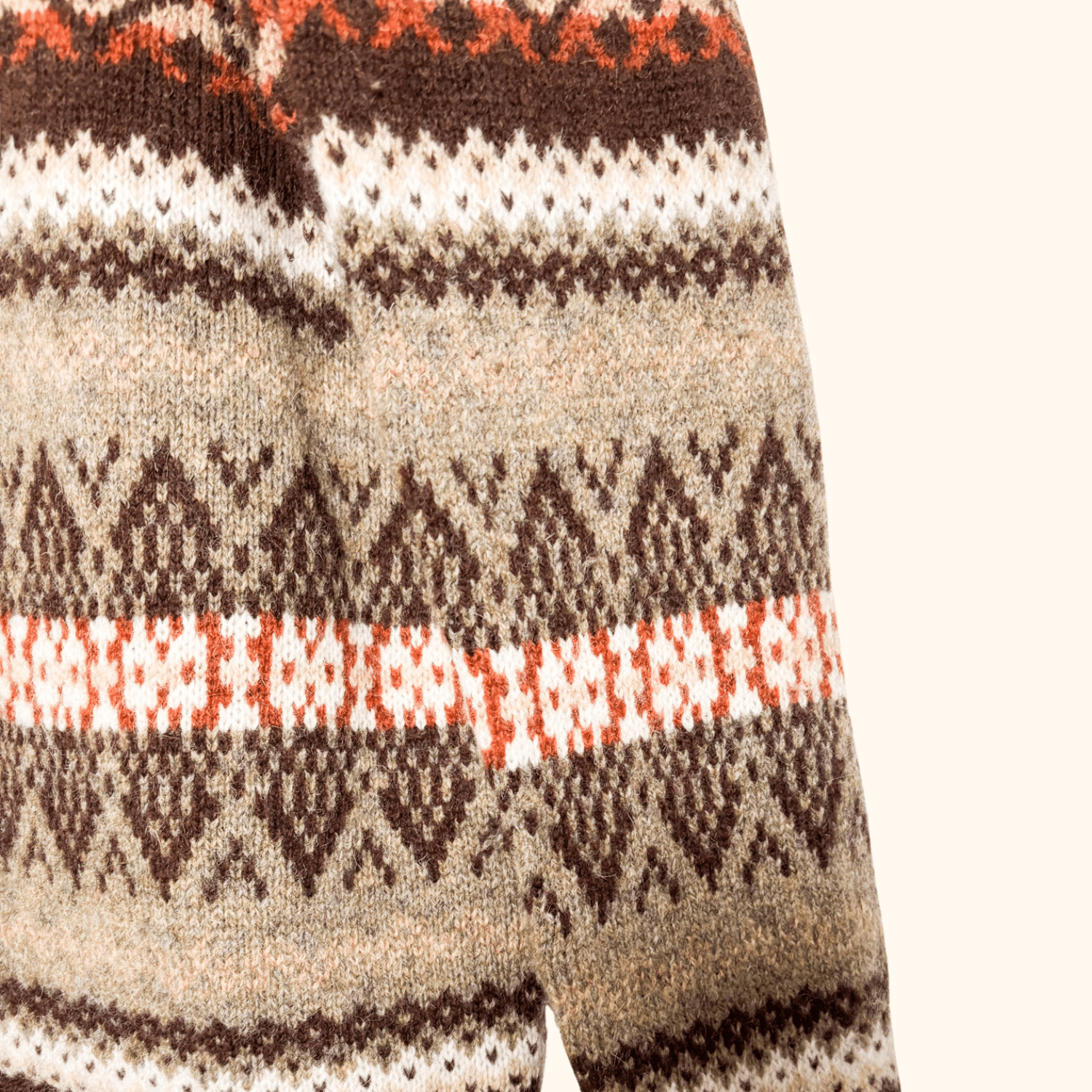 Susan Bristol Brown 100% Wool Fair Isle Cardigan - Size Medium Sunshine Thrift