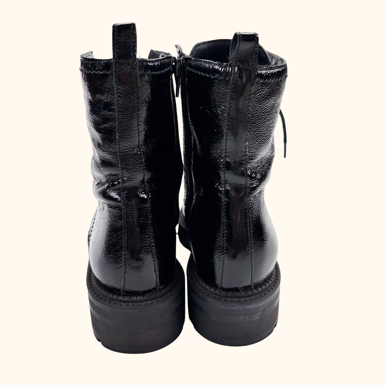 Dune London Black Patent Leather Lace Up Boots - Size 5 Dune London