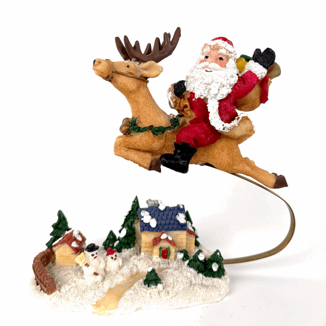Vintage Flying Santa and Rudolph Christmas Ornament Boxed Sunshine Thrift