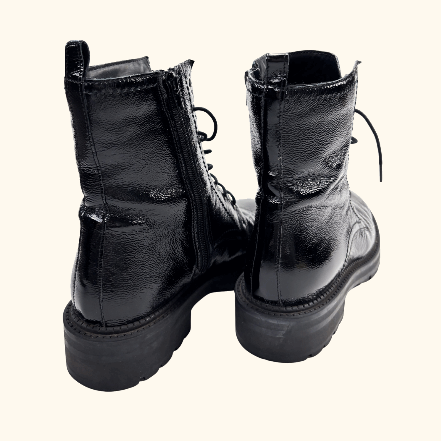 Dune London Black Patent Leather Lace Up Boots - Size 5 Dune London