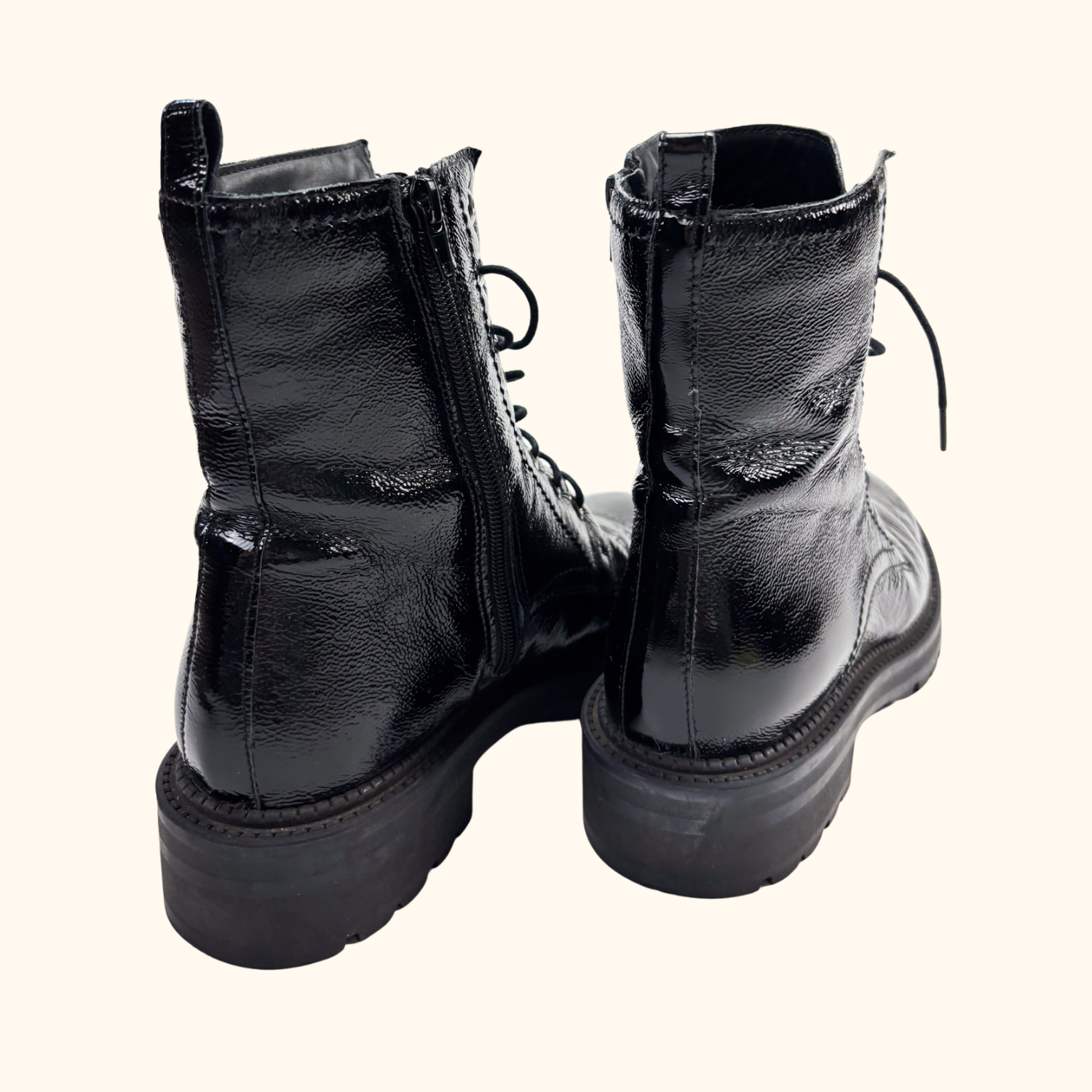 Dune London Black Patent Leather Lace Up Boots - Size 5 Dune London