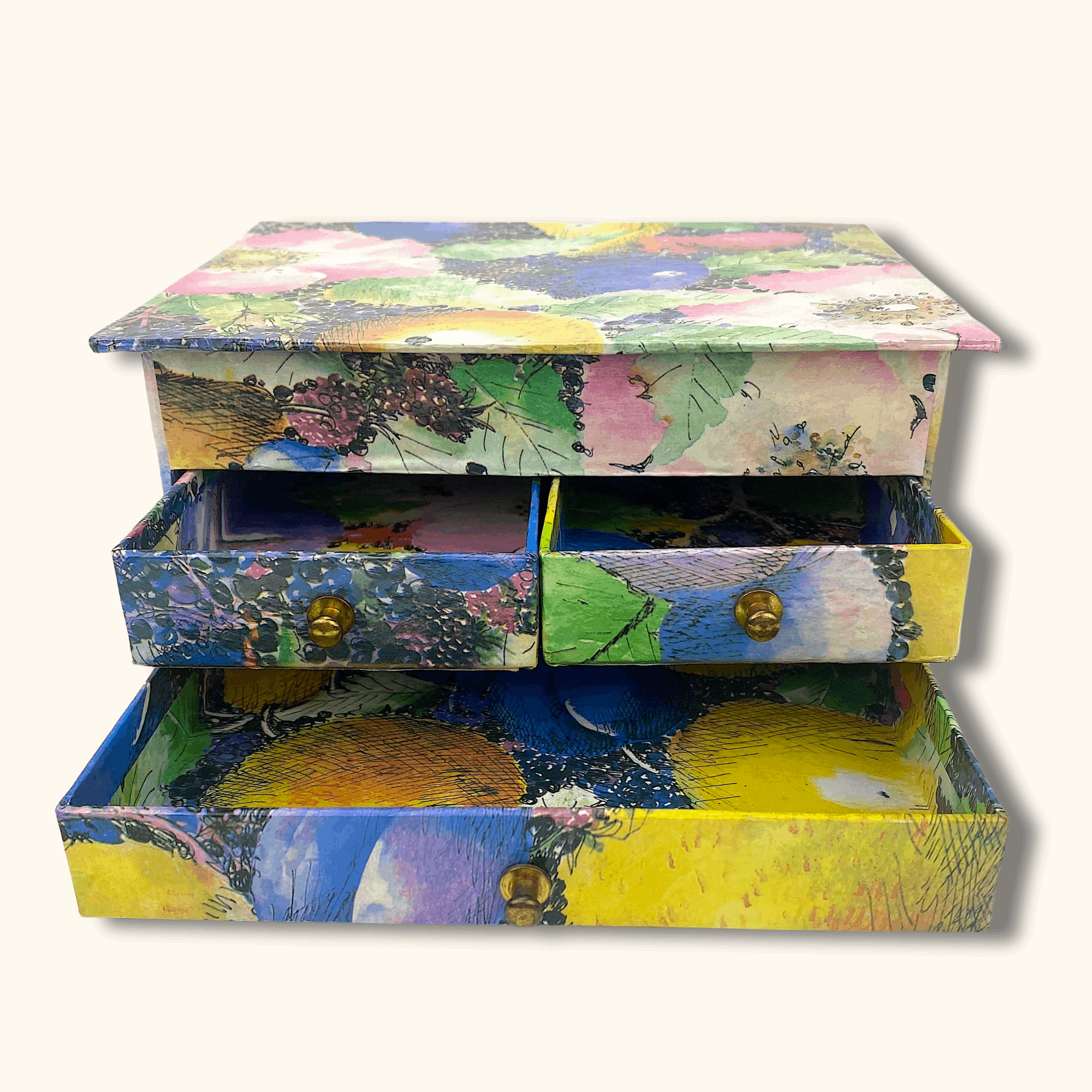 Colourful Paper Jewellery Box with Drawers and Mirror - - Decoration